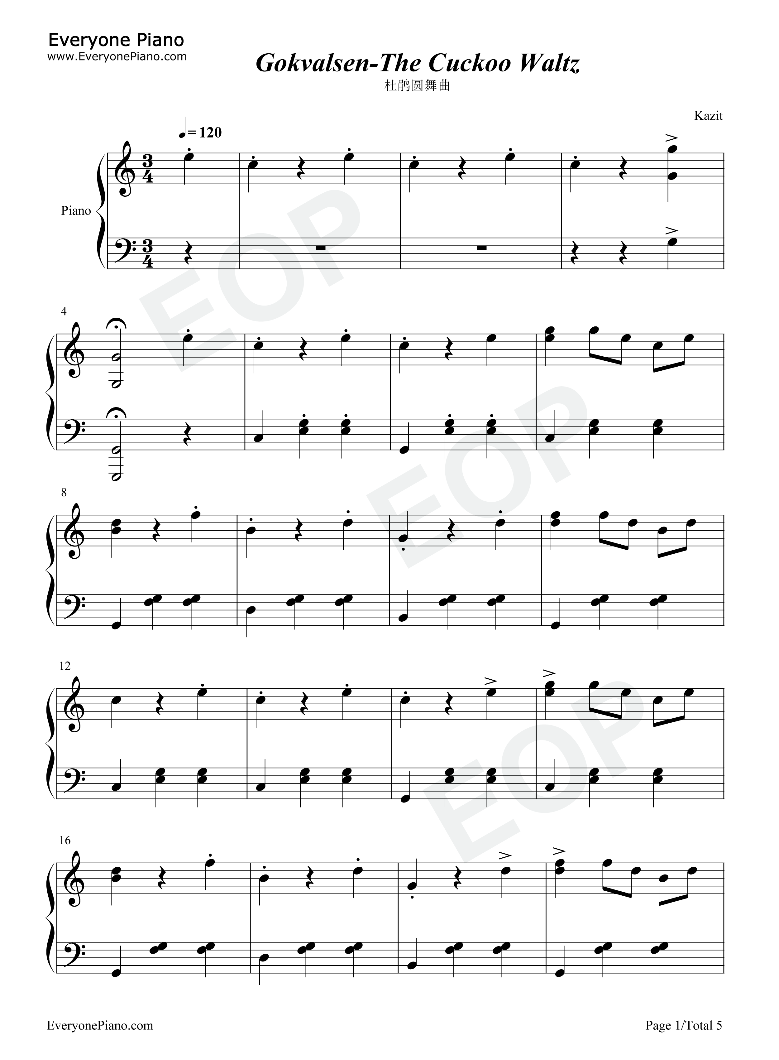 杜鹃圆舞曲钢琴谱_约翰·埃曼努埃尔_·约纳森_Johan_Emanuel_Jonasson