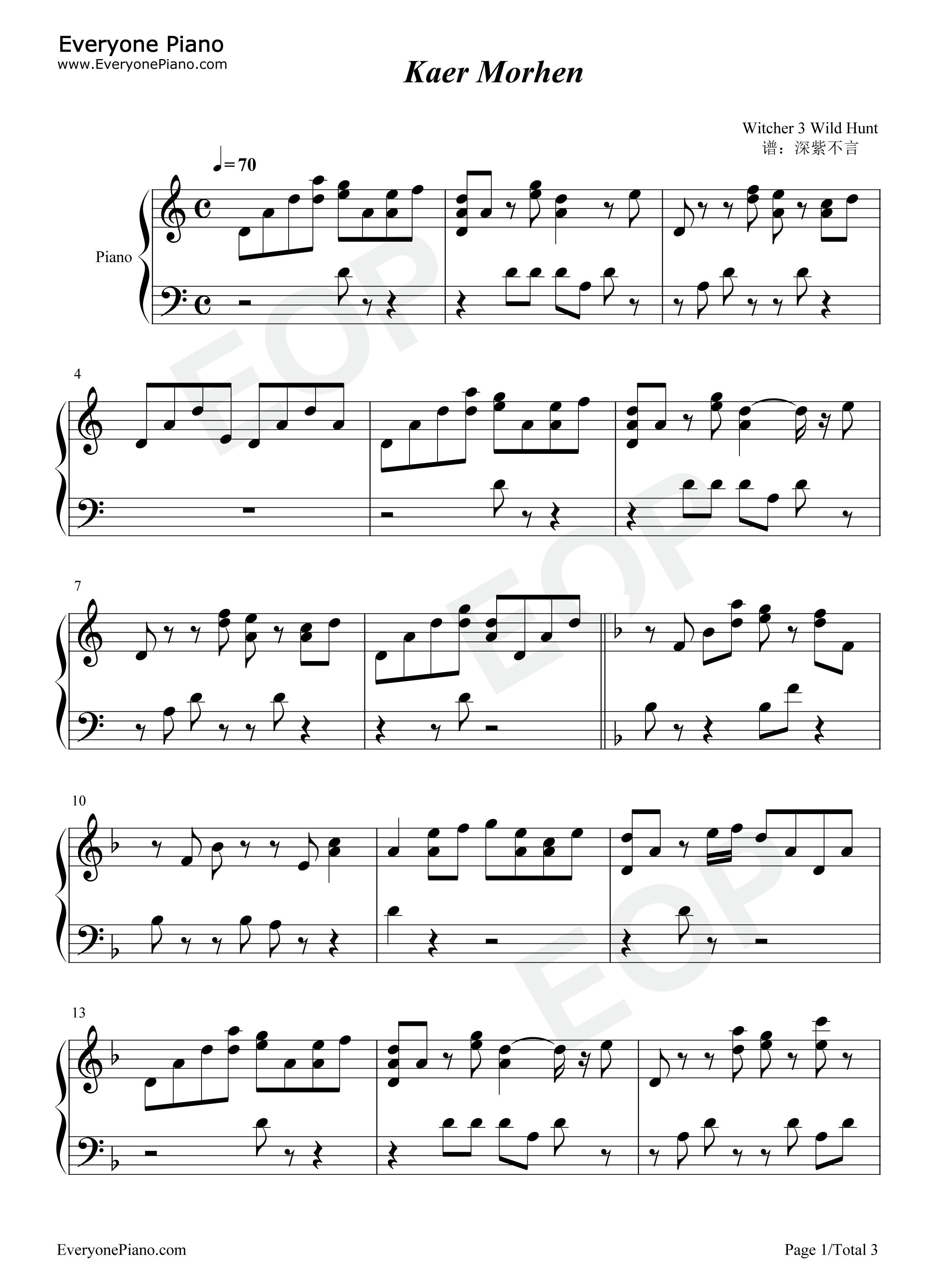 Kaer_Morhen钢琴谱_Marcin_Przybylowicz