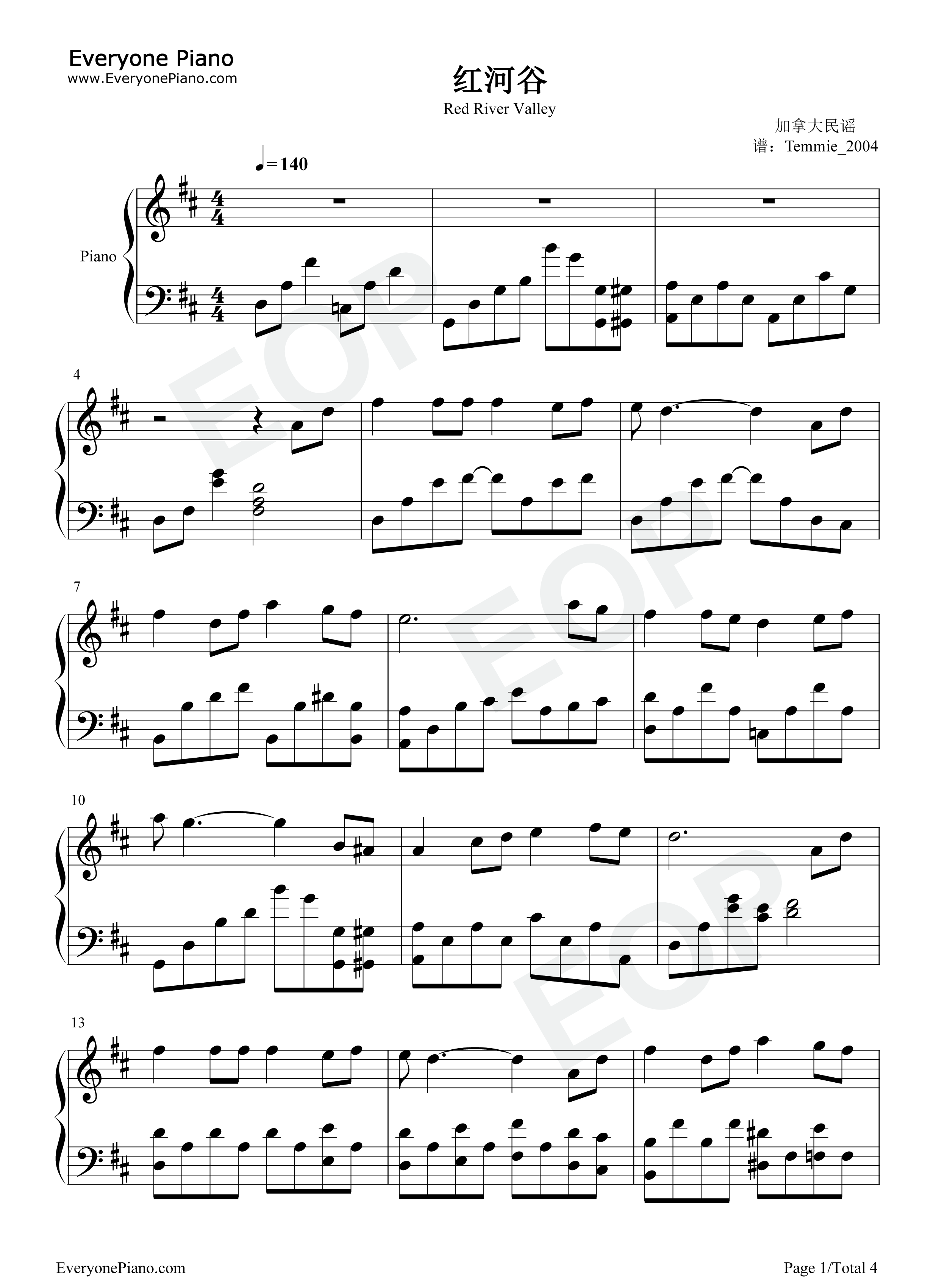 红河谷钢琴谱_Slim_Whitman