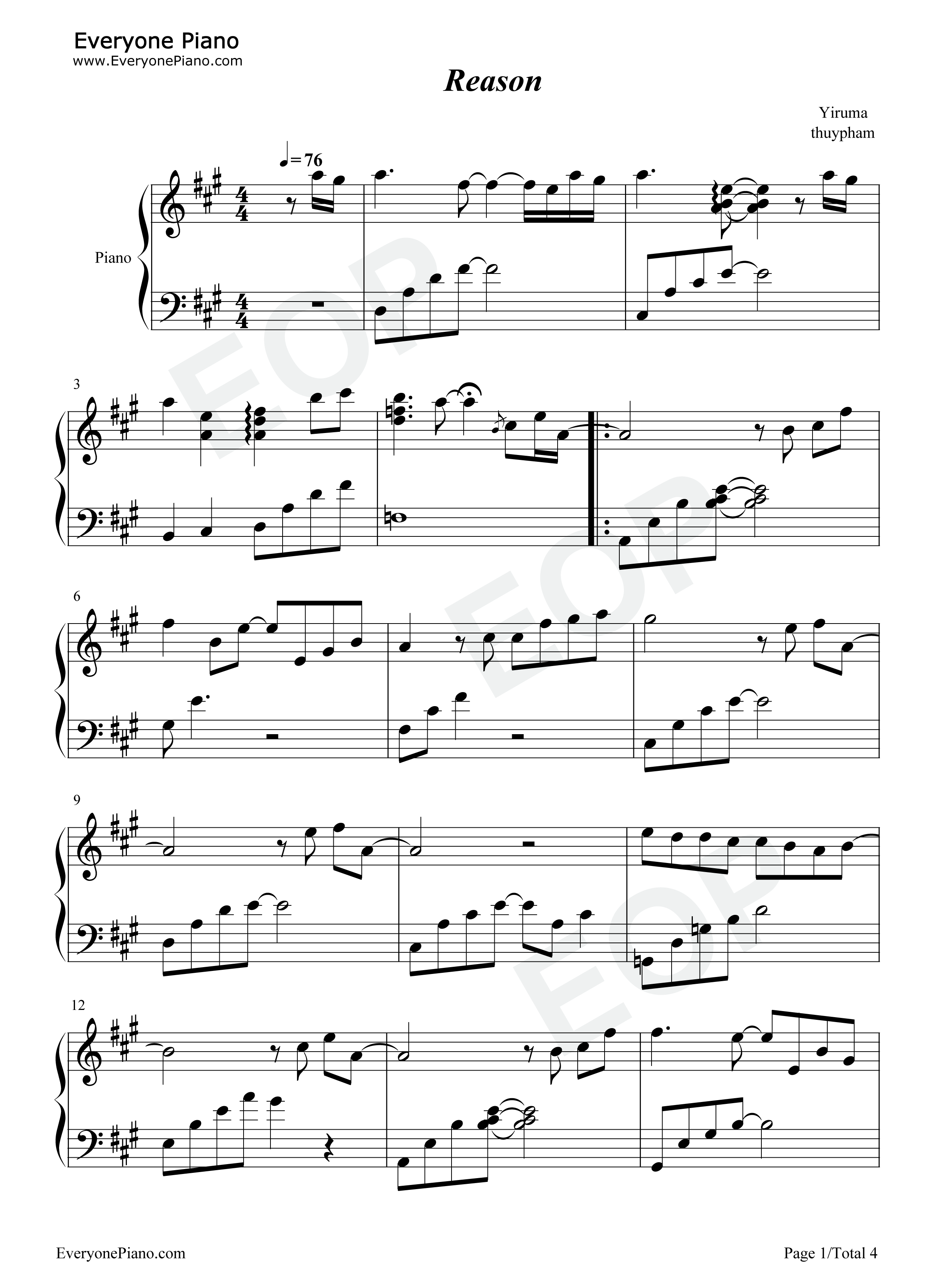 Reason钢琴谱_李闰珉_Yiruma