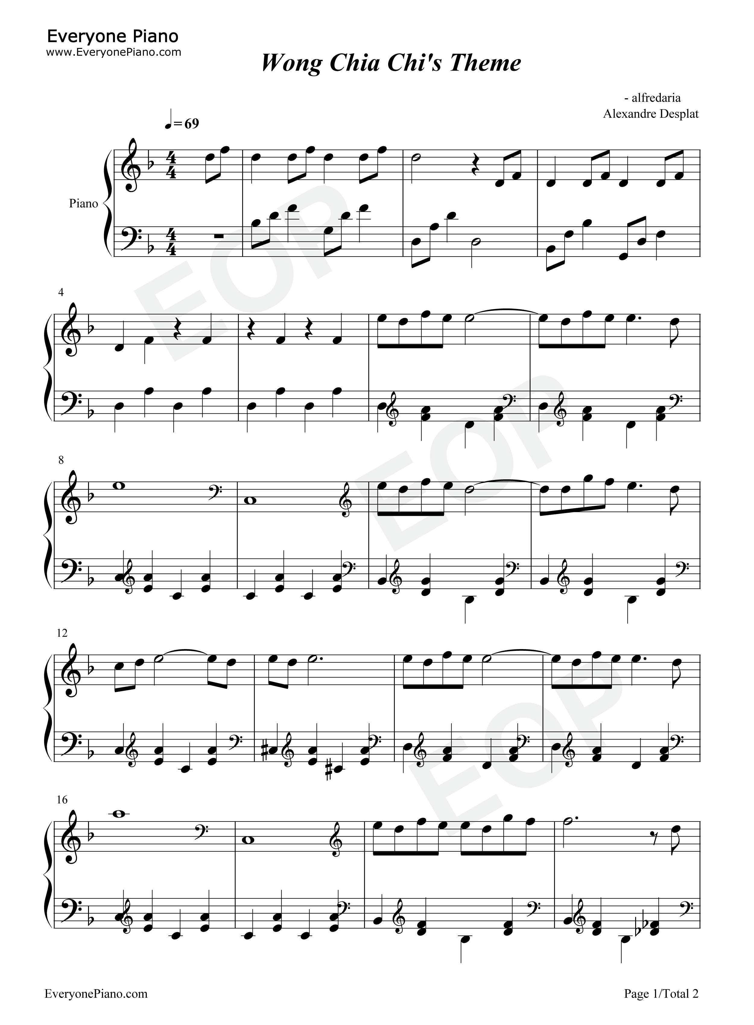 Wong_Chia_Chis_Theme钢琴谱_Alexandre_Desplat