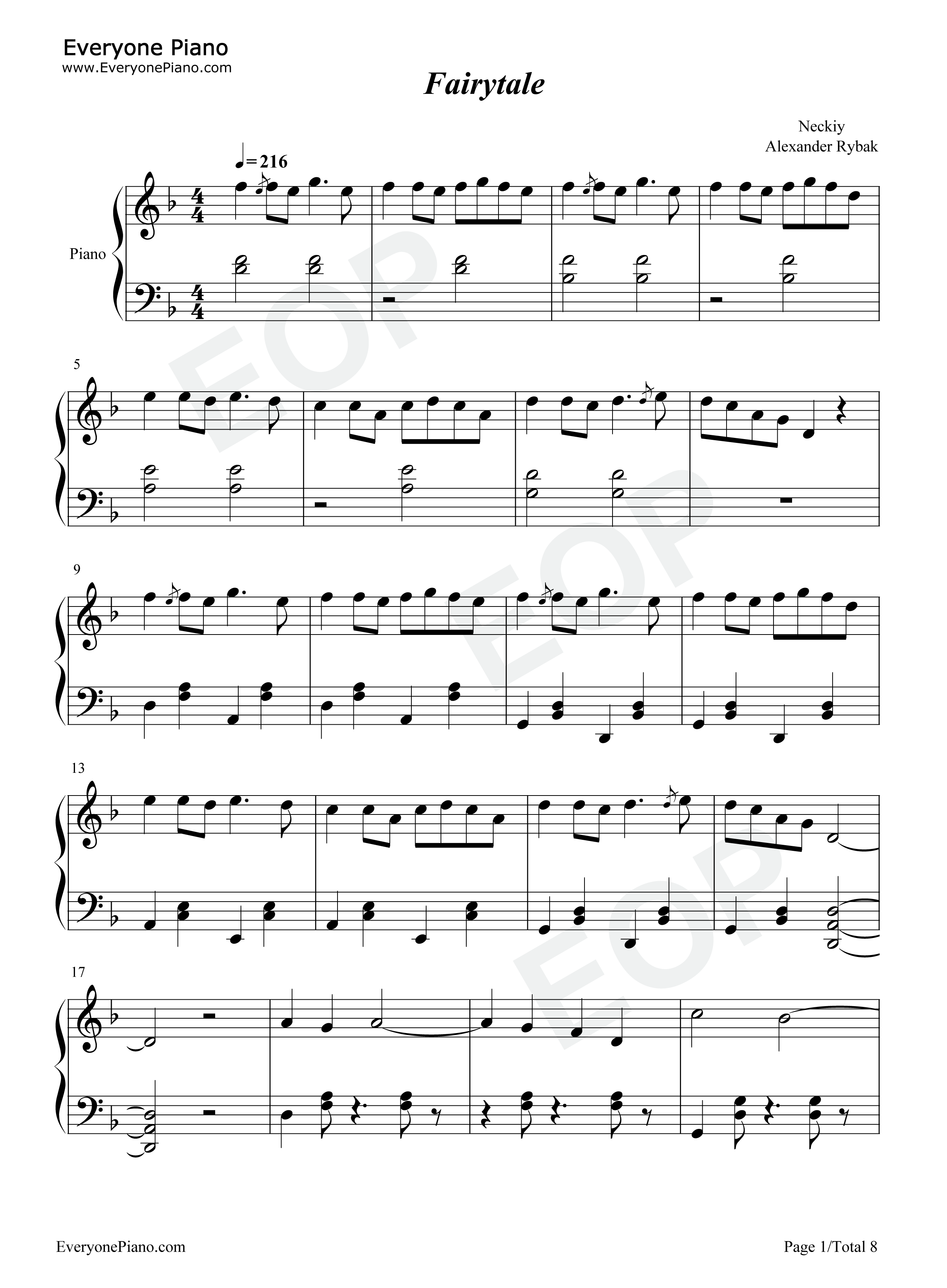 Fairytale钢琴谱_Alexander_Rybak