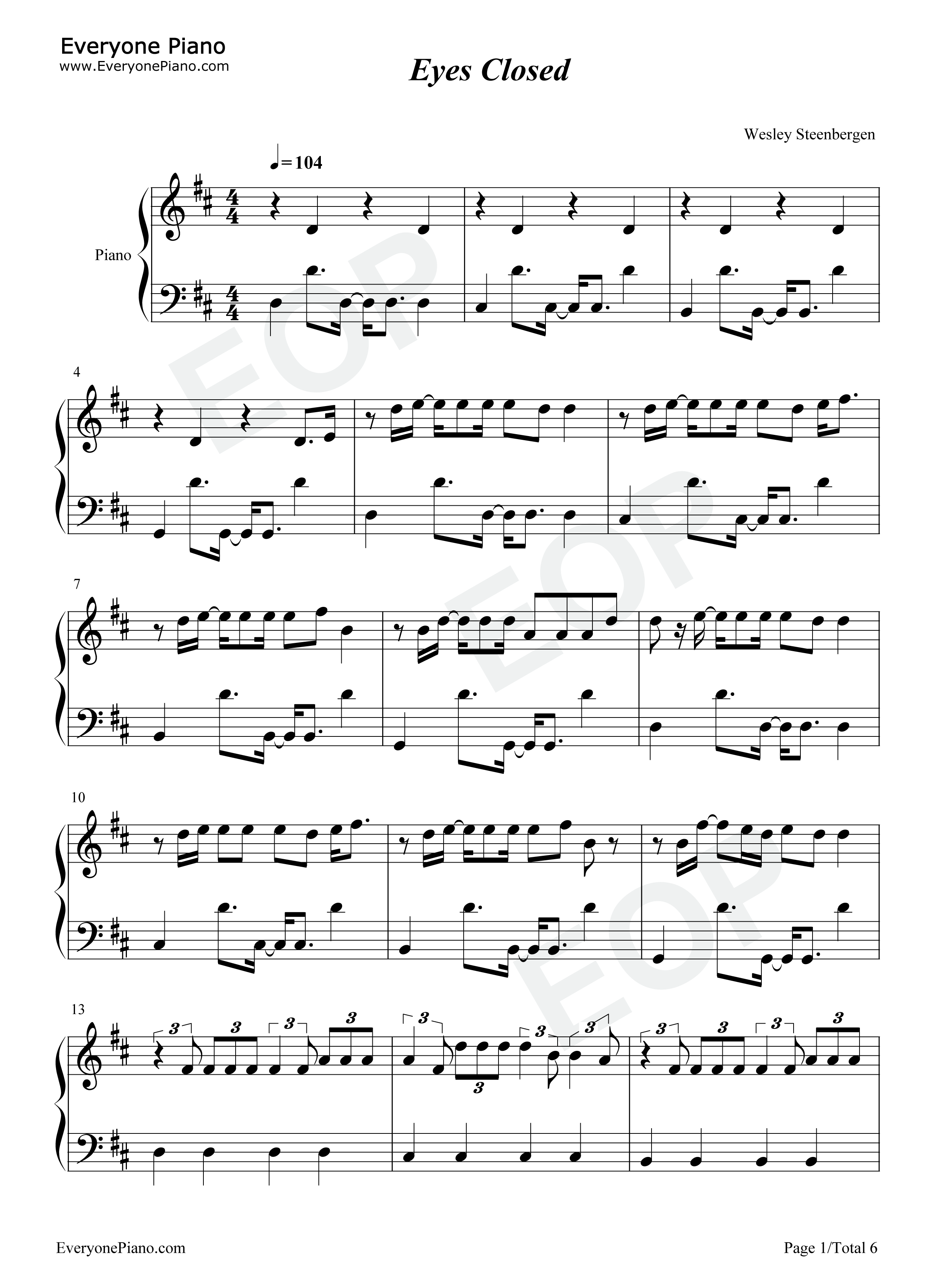 Eyes_Closed钢琴谱_Ed_Sheeran