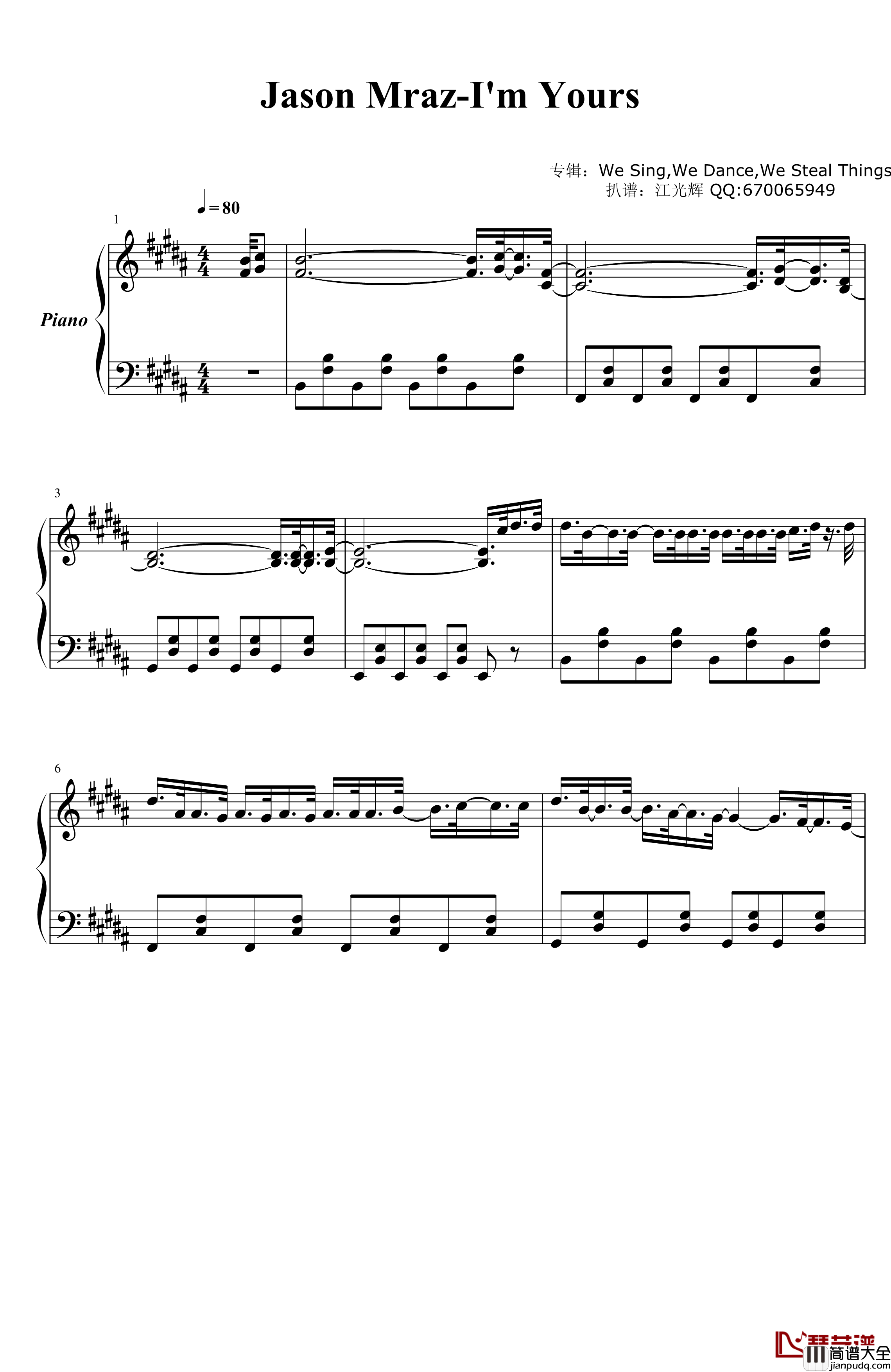 I'm_Yours钢琴谱_杰森·玛耶兹_Jason_Mraz