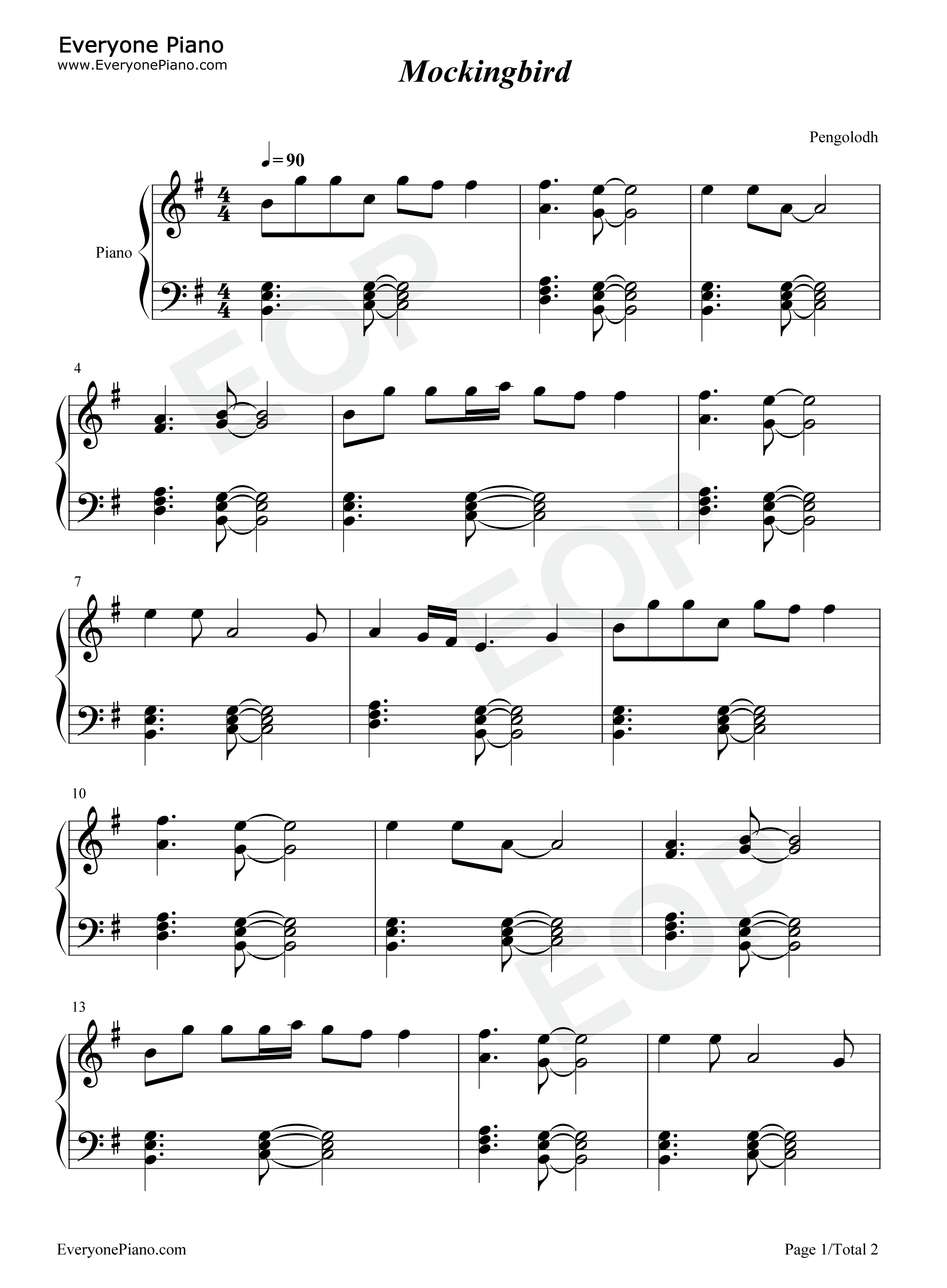 Mockingbird钢琴谱_Eminem