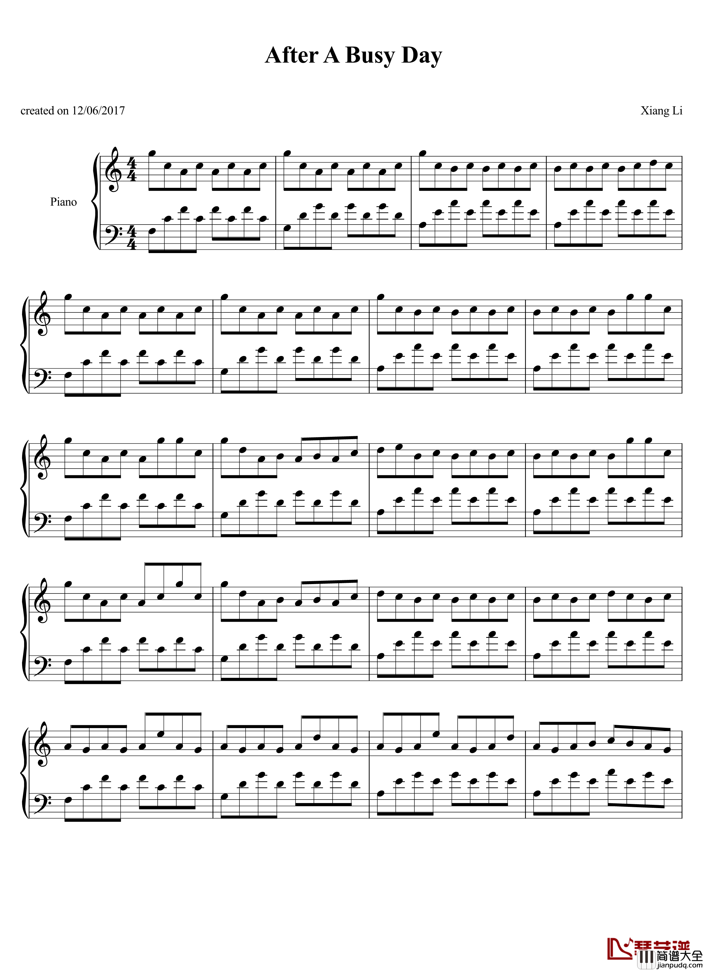 After_a_Busy_Day钢琴谱_lixiang'spiano