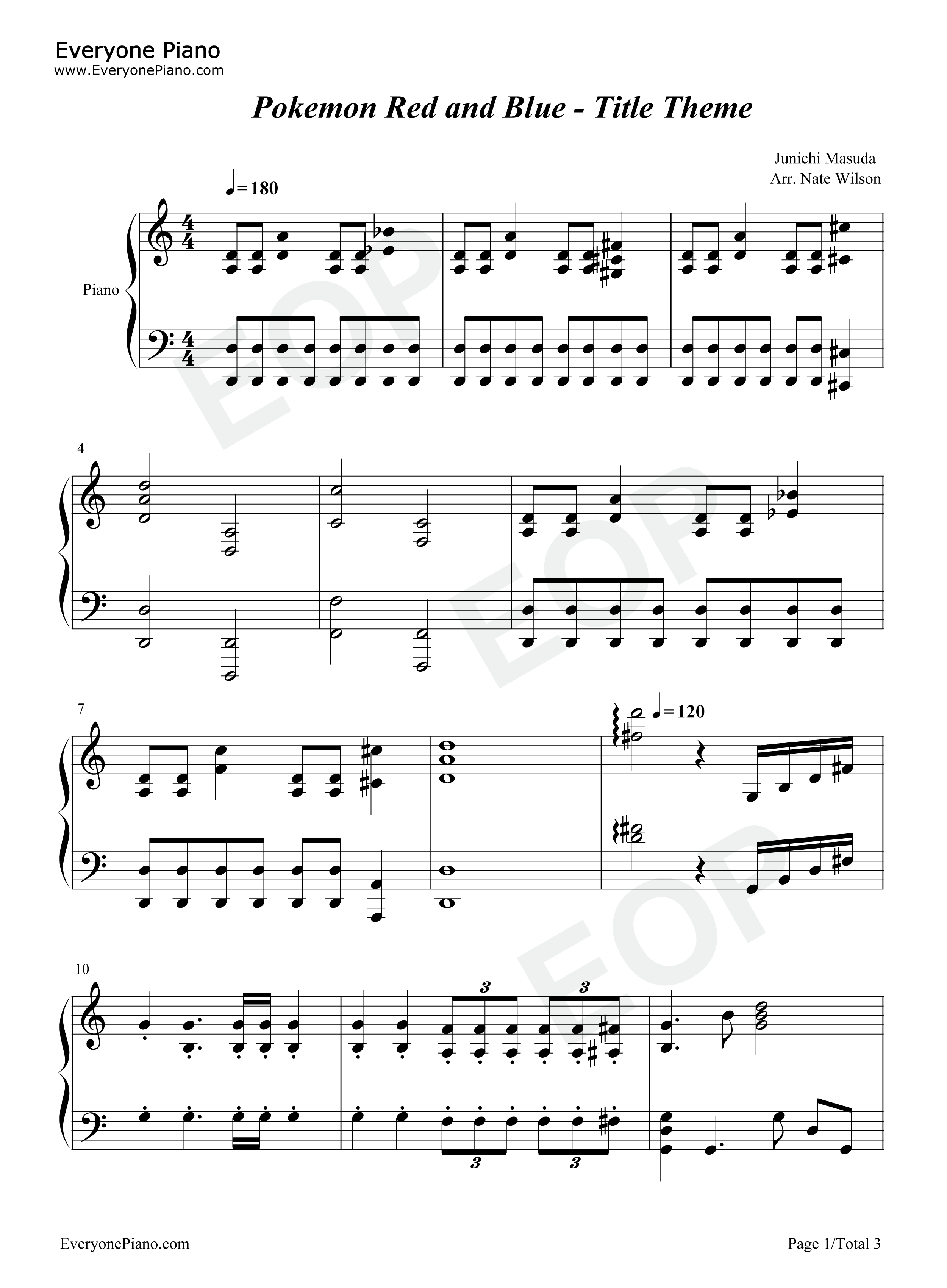 口袋妖怪红宝石蓝宝石主题曲钢琴谱_增田顺一