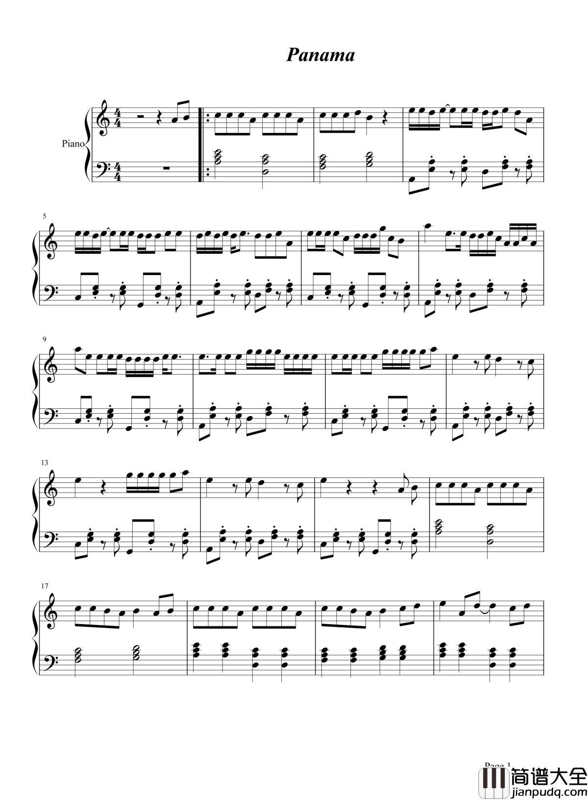 Panama钢琴谱_Matteo_魔性神曲panama，听一遍就已上瘾