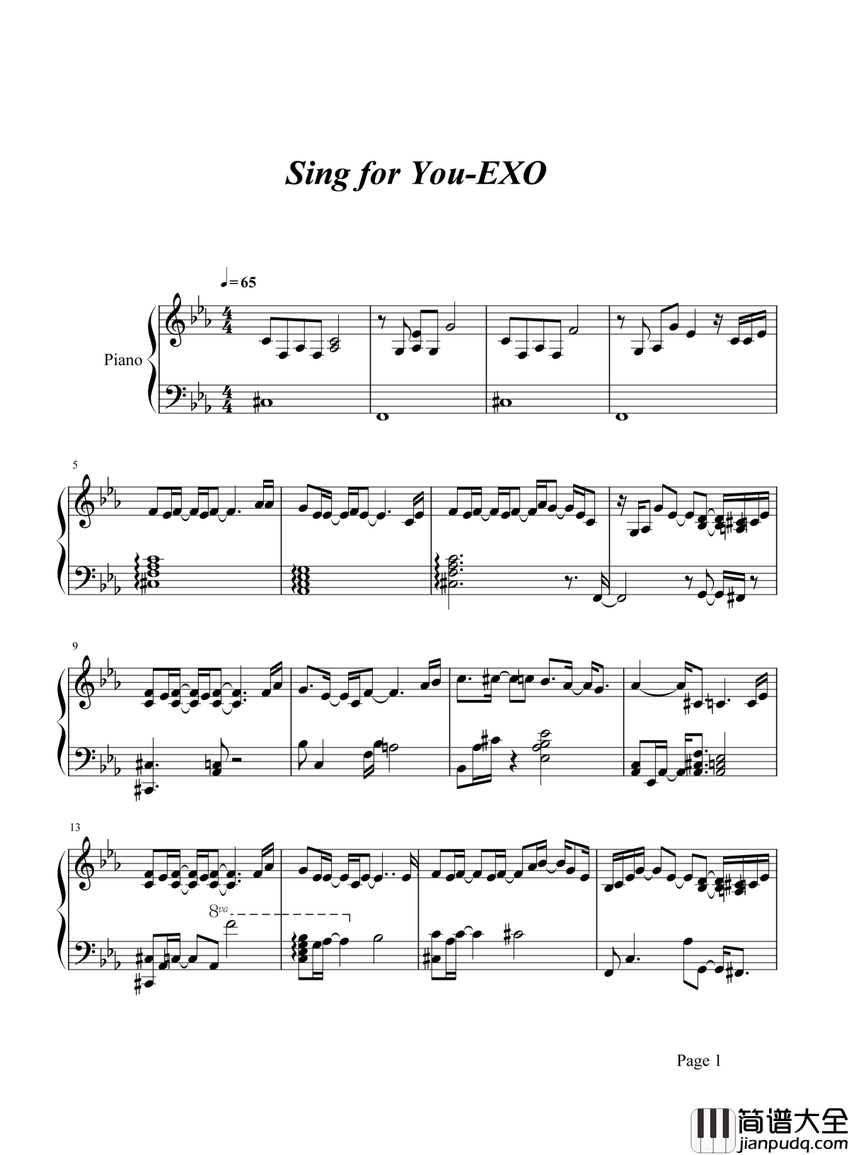 sing_fou_you_钢琴谱_EXO_我在未来等你且行且珍惜