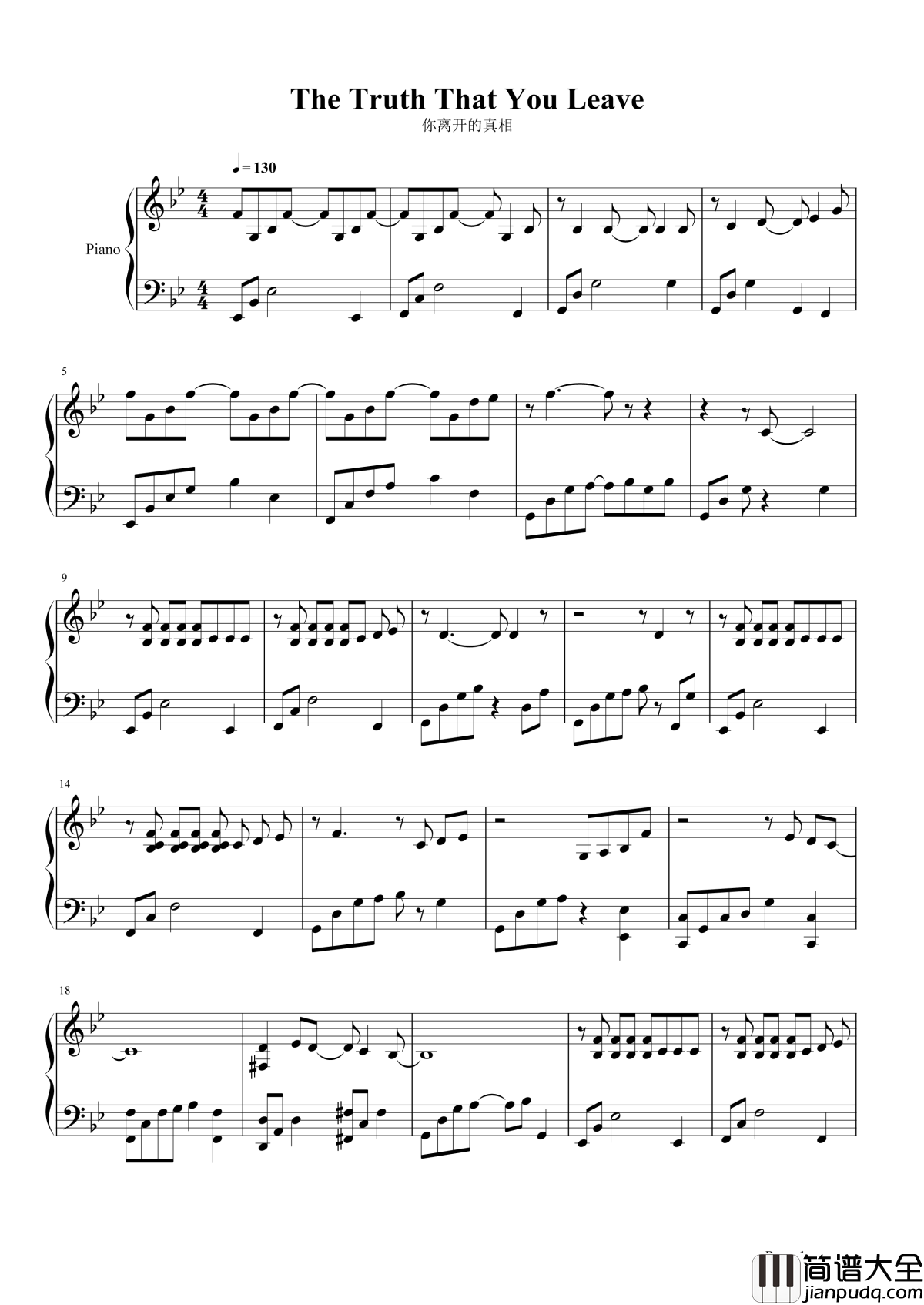 The_truth_that_you_leave钢琴谱_这首钢琴曲，曾有无数人为它填词