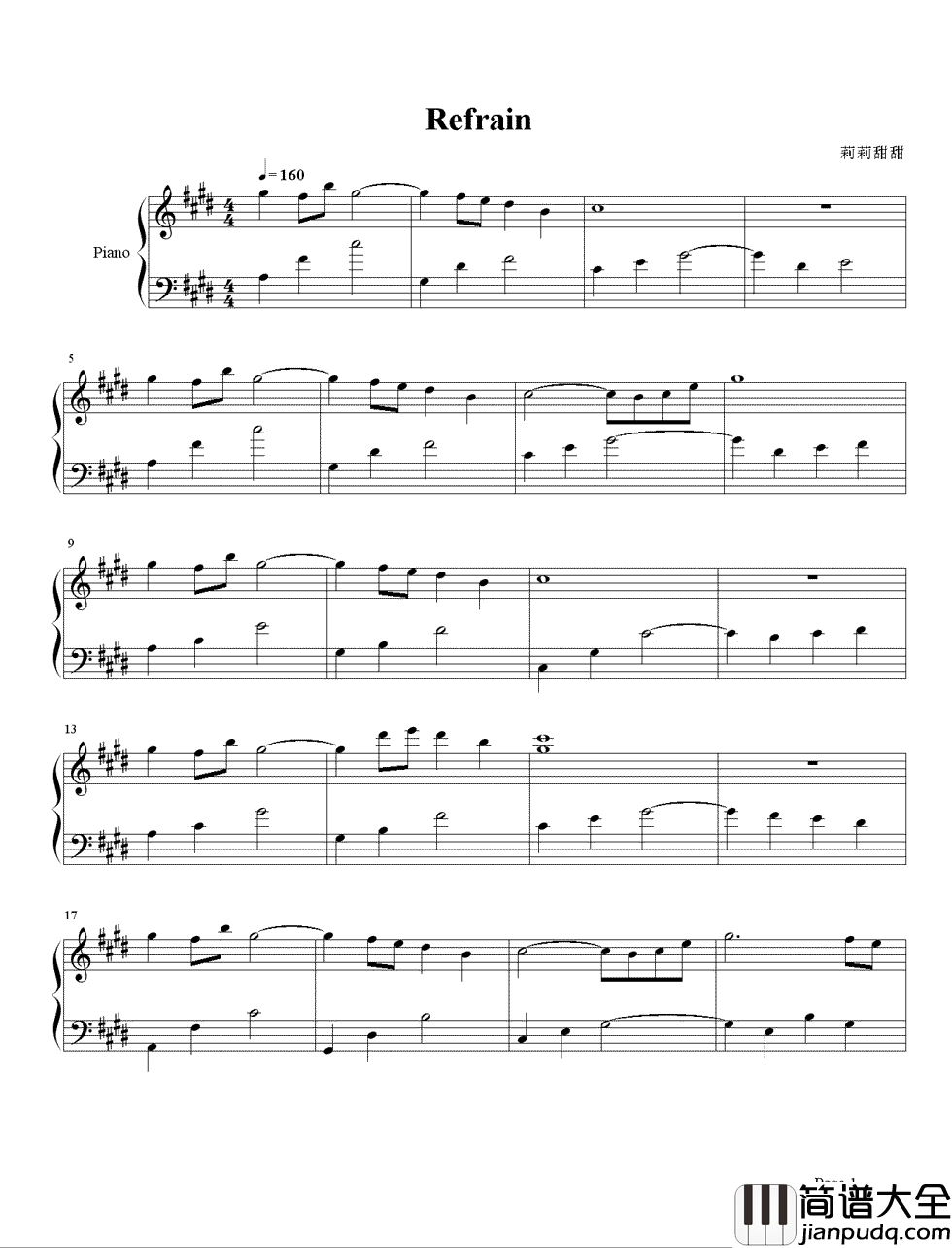 refrain钢琴谱_柔和清澈，醉于音符，陷入回忆