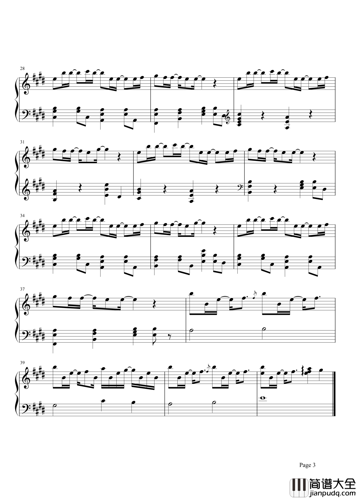 不变的永远钢琴谱_奥华子_动漫穿越时空的少女插曲
