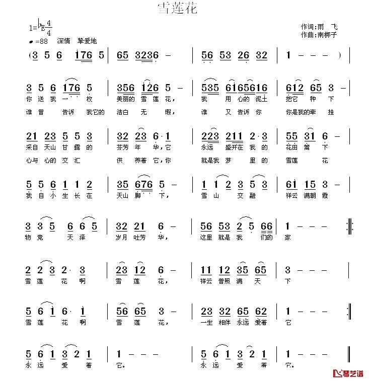 雪莲花简谱_雨飞词_南梆子曲