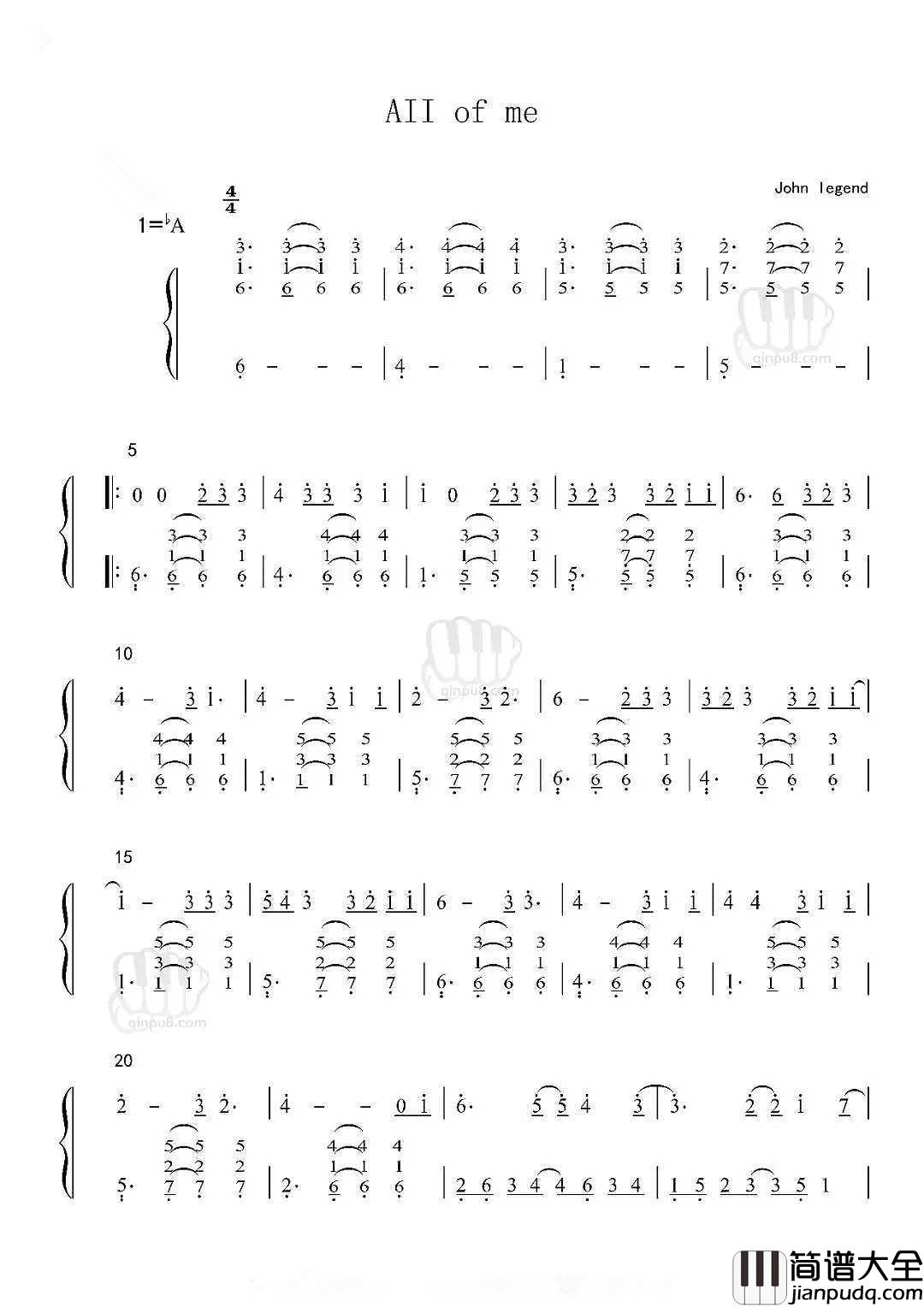 ALL_OF_ME简谱_好听到哭泣登顶八个国家单曲榜榜首曲目
