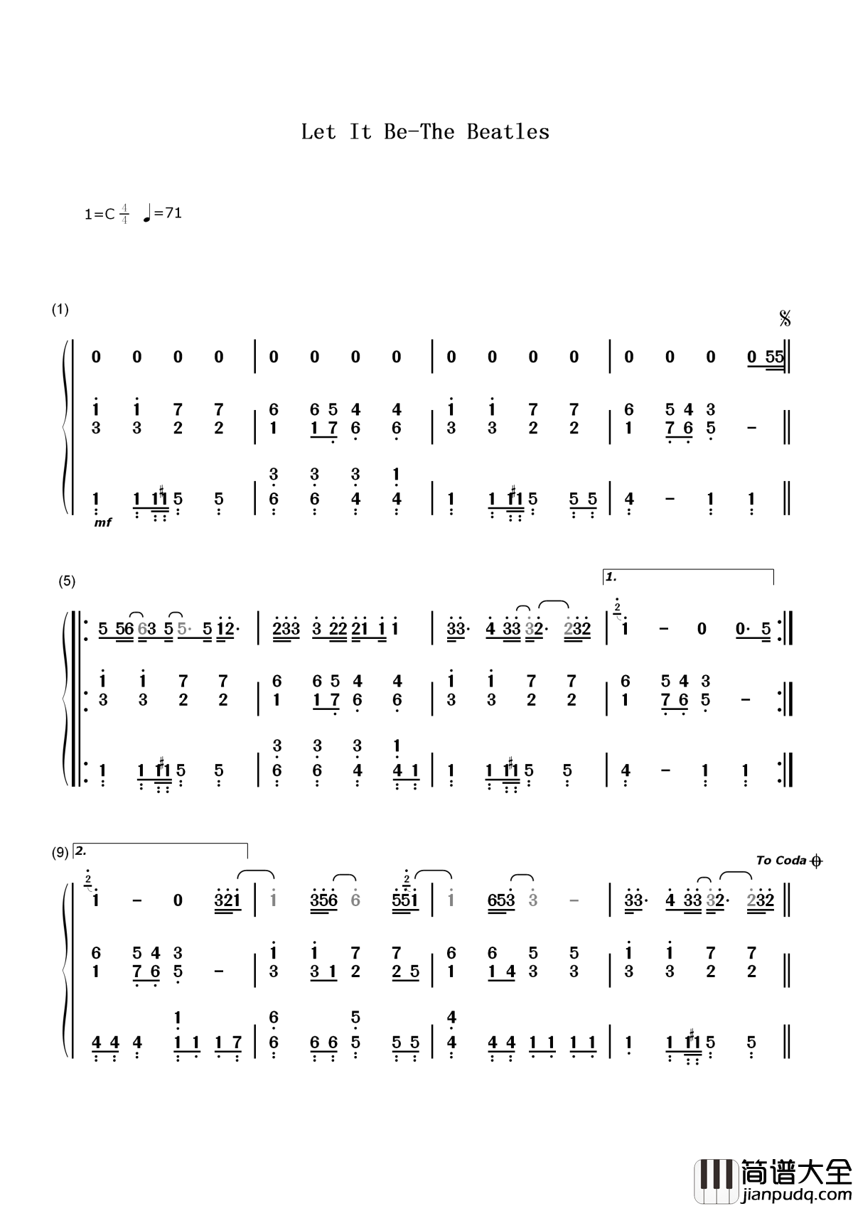 Let_It_Be简谱__Beatles___披头士之永恒经典，乐队解散之绝唱