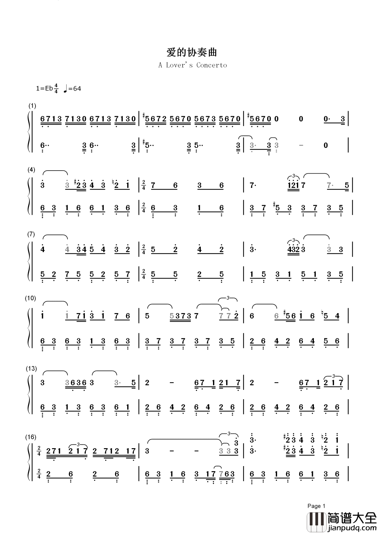 爱的协奏曲简谱_理查德·克莱德曼柔和、舒缓、温情