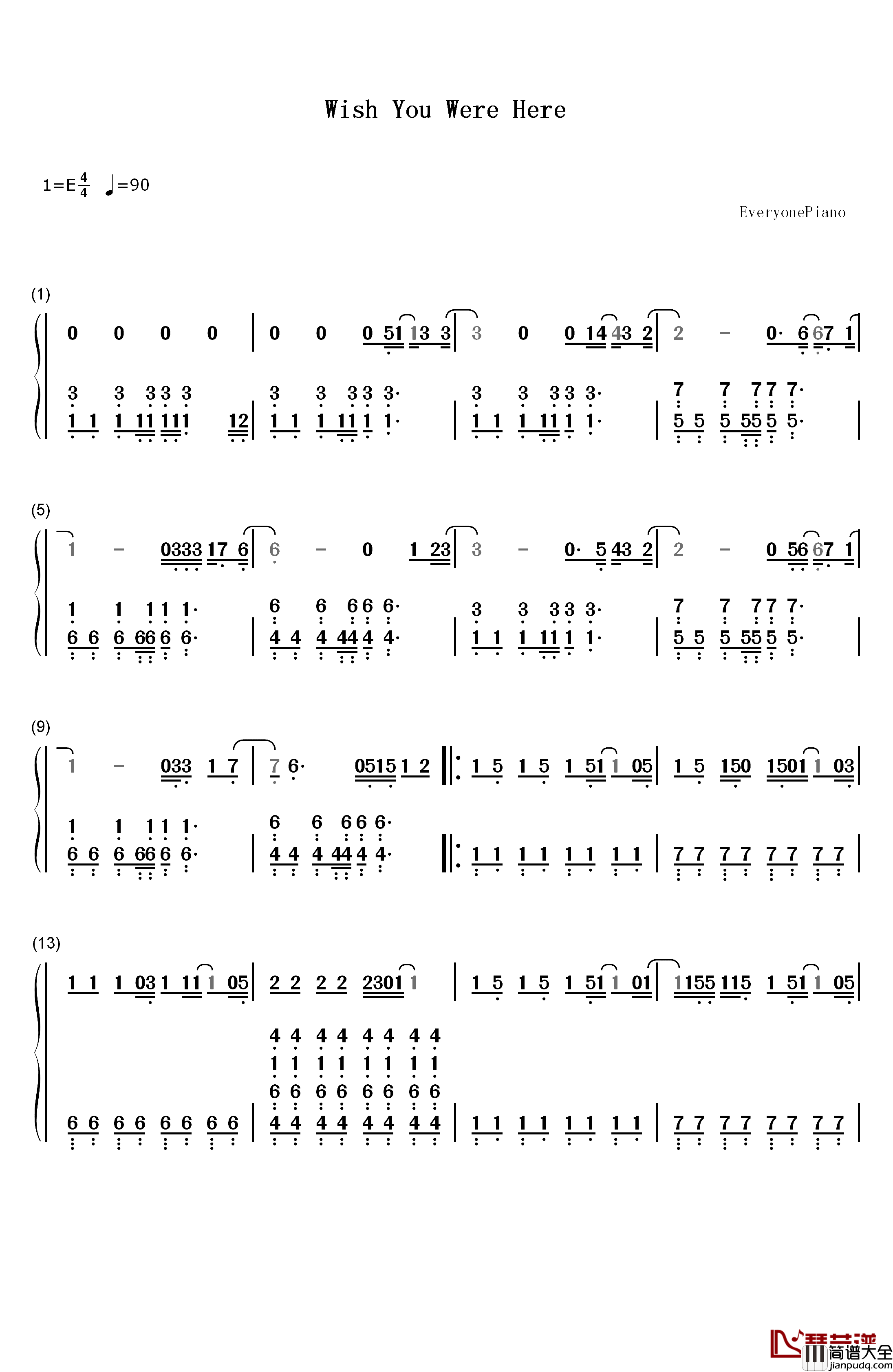 Wish_You_Were_Here钢琴简谱_数字双手_艾薇儿__Avril_Lavigne