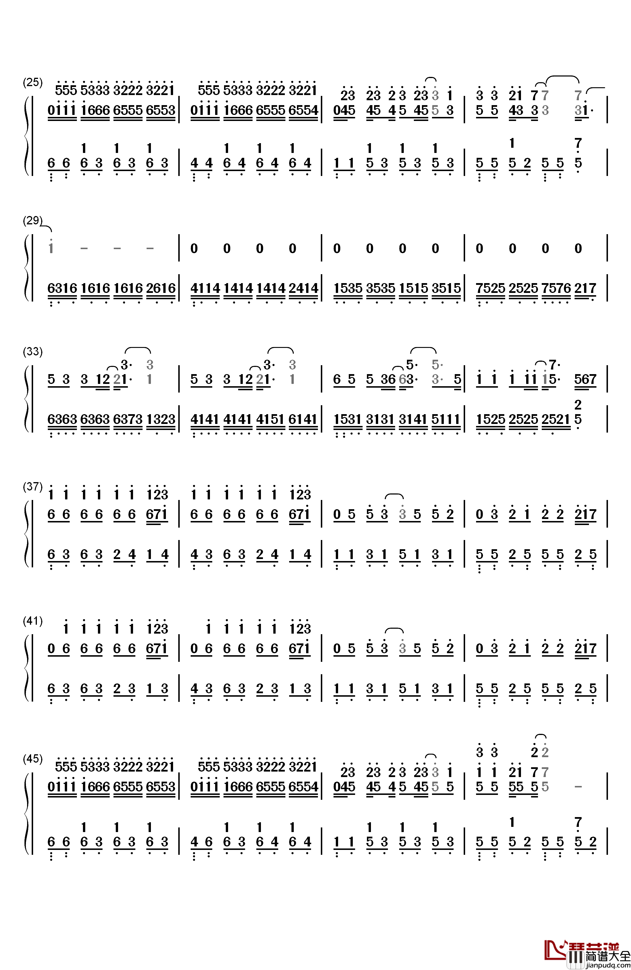 侧脸钢琴简谱_数字双手_于果
