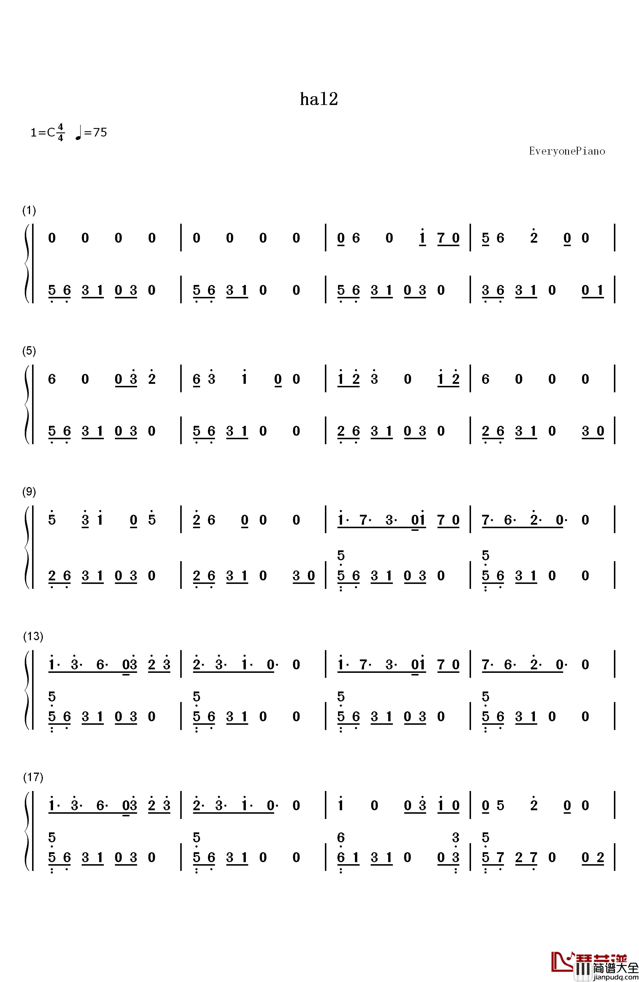 hal2钢琴简谱_数字双手_丹尼尔·罗森菲尔德C418