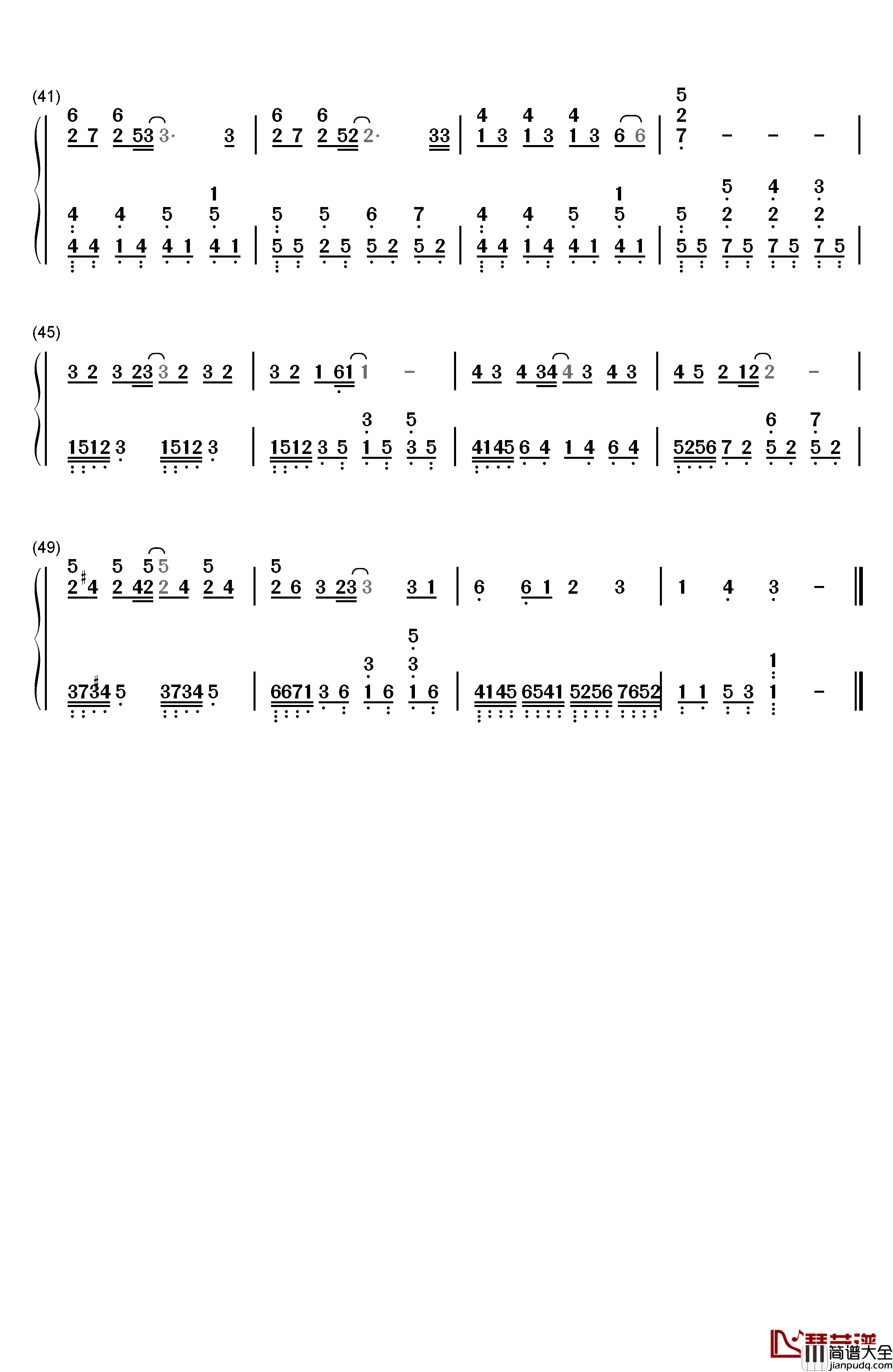 温柔钢琴简谱_数字双手_五月天