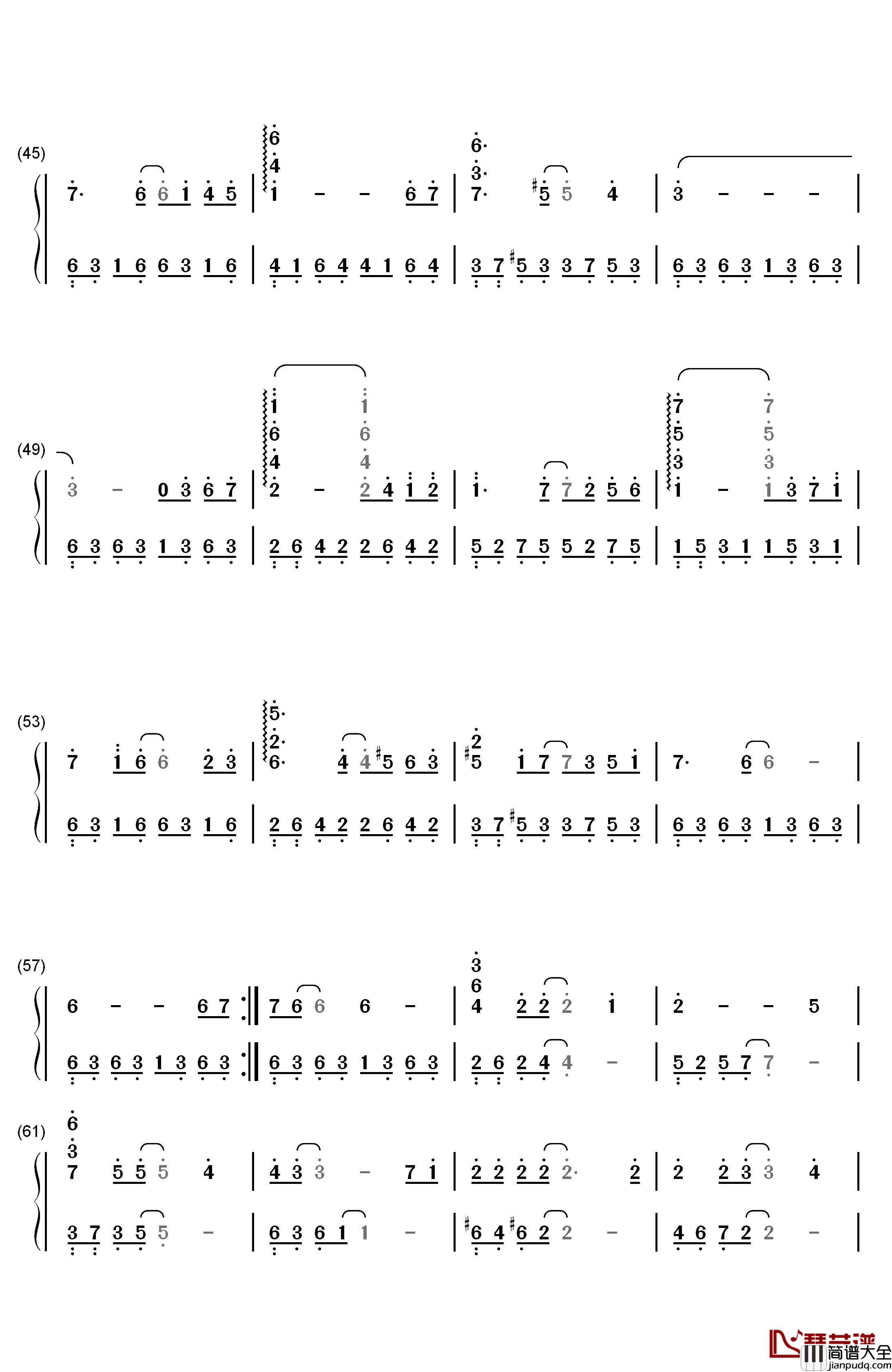 从开始到现在钢琴简谱_数字双手_张信哲