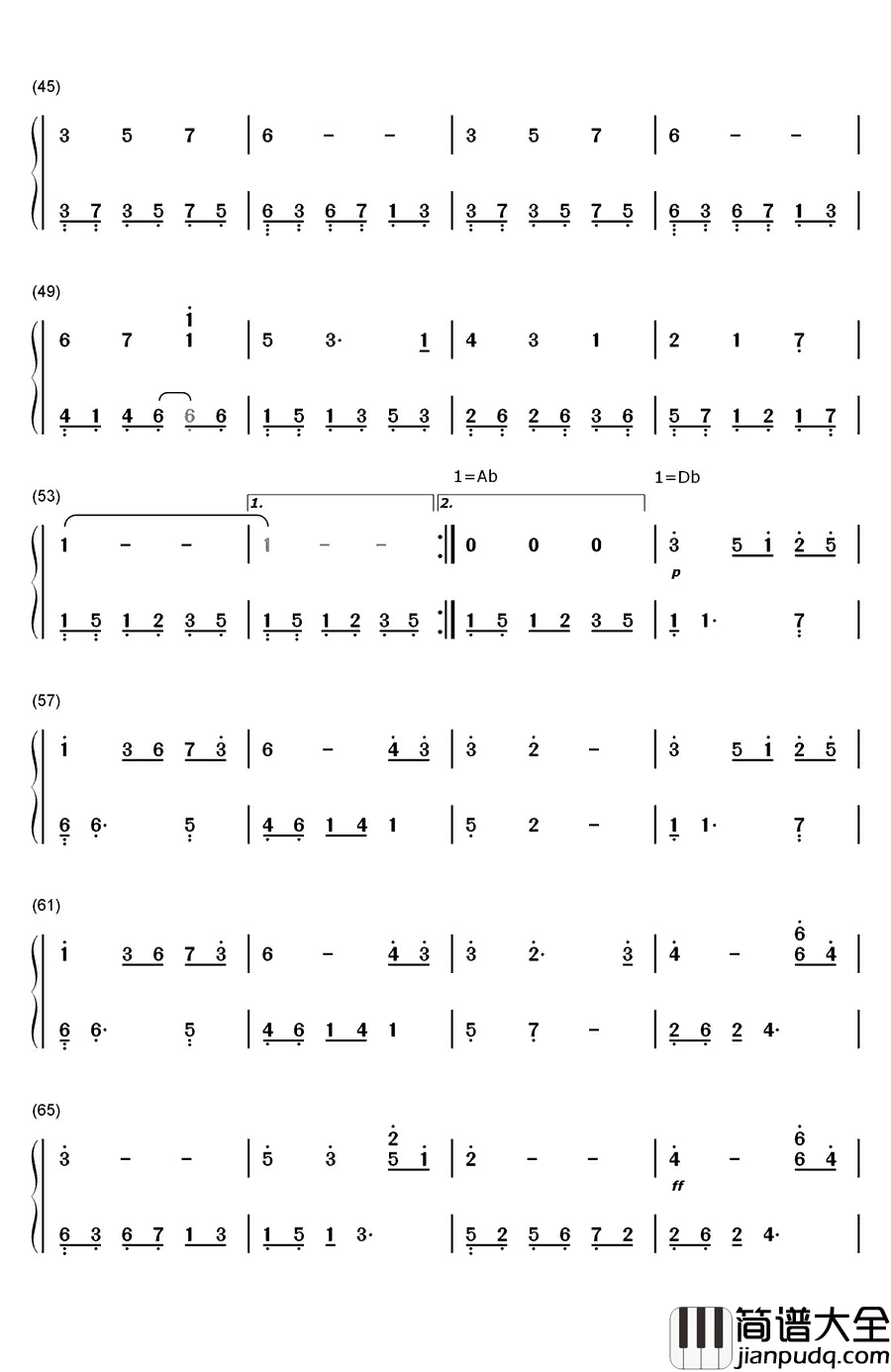 My_Song_For_You钢琴简谱_数字双手_班得瑞