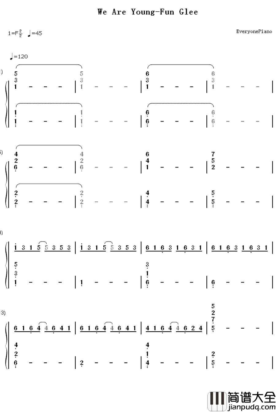 We_Are_Young钢琴简谱_数字双手_Fun__Glee