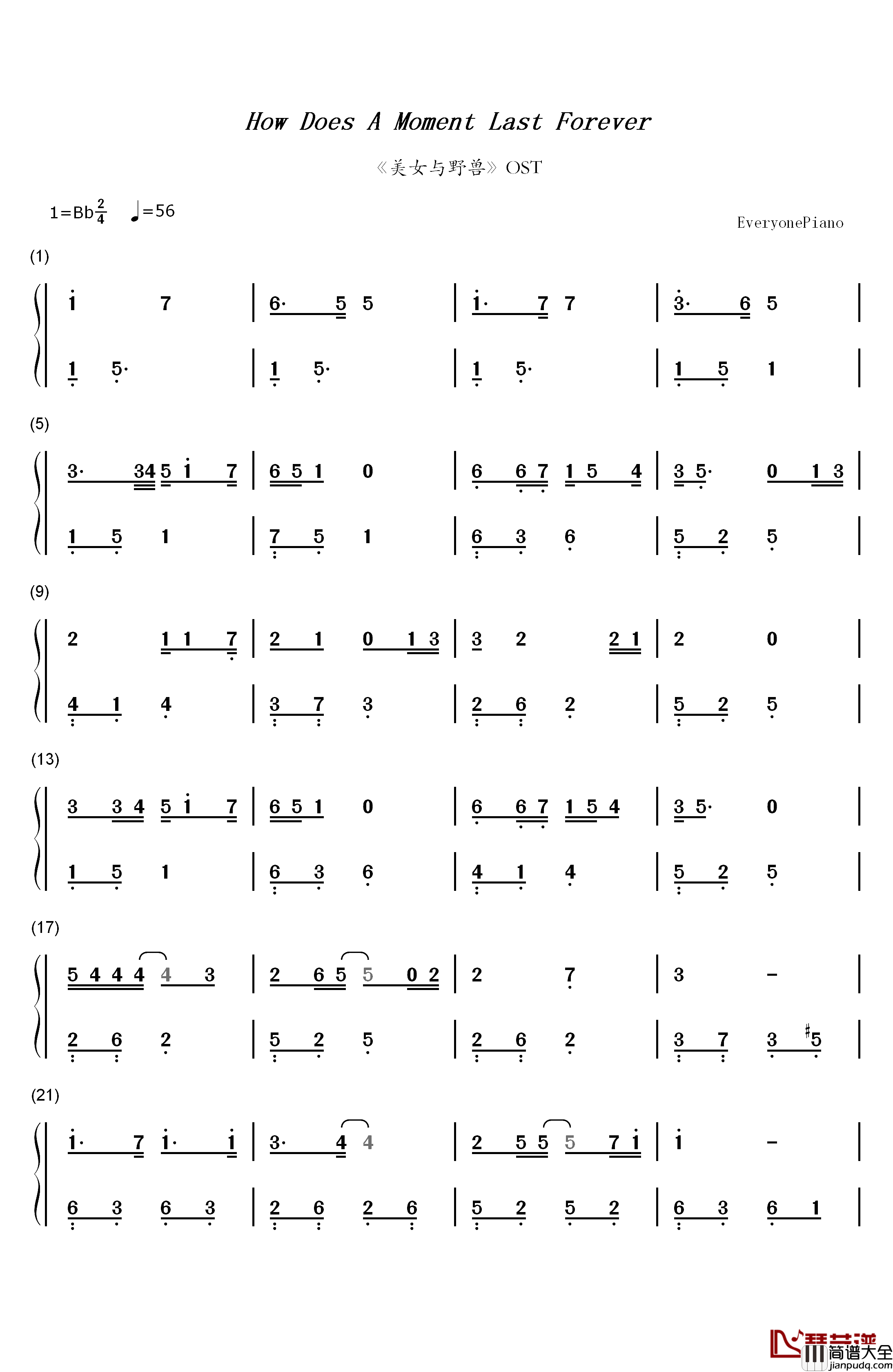 How_Does_A_Moment_Last_Forever钢琴简谱_数字双手_Céline_Dion_London_Voices_Michael_Kosarin