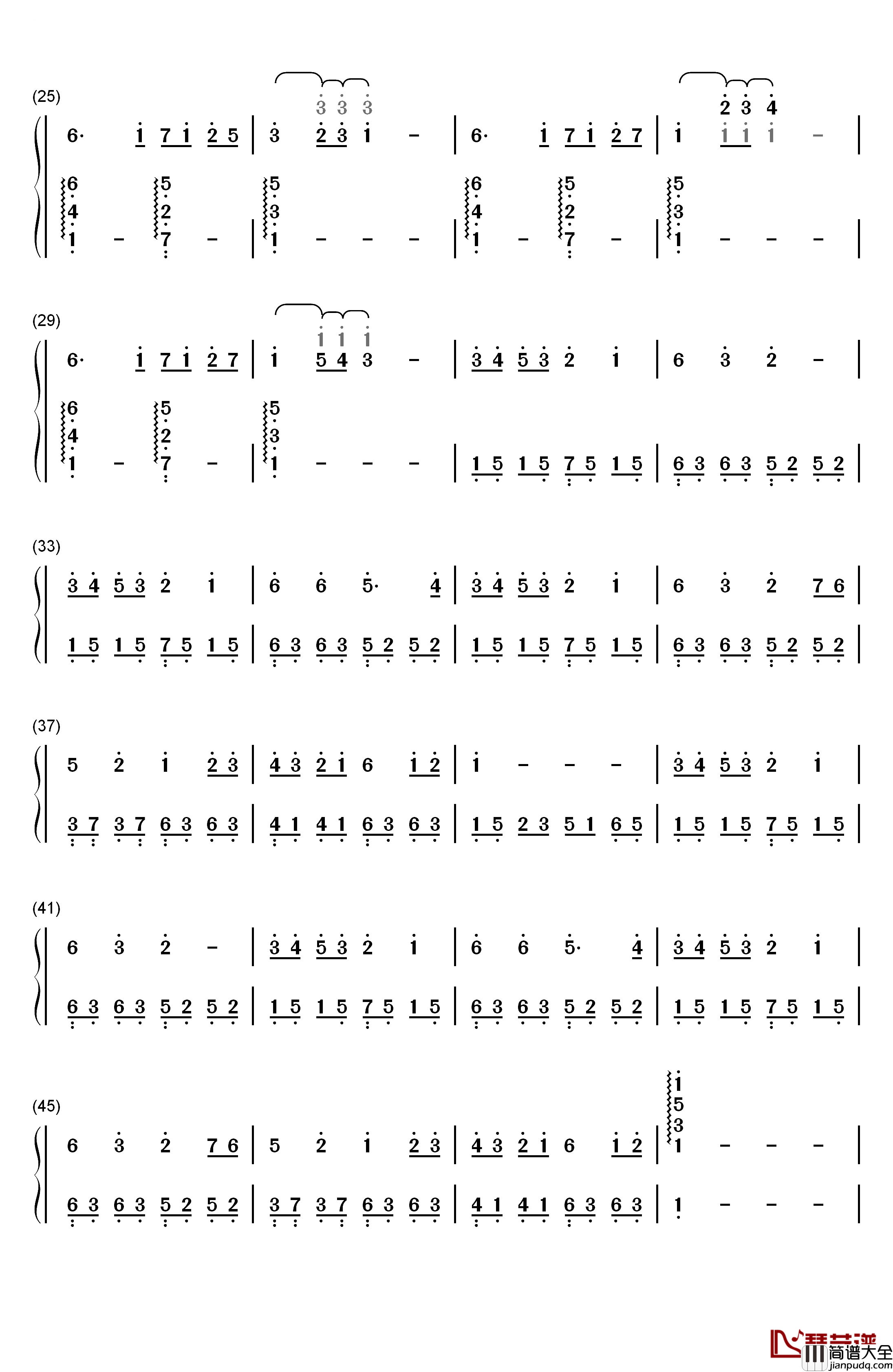 雪之梦钢琴简谱_数字双手_班得瑞_Bandari