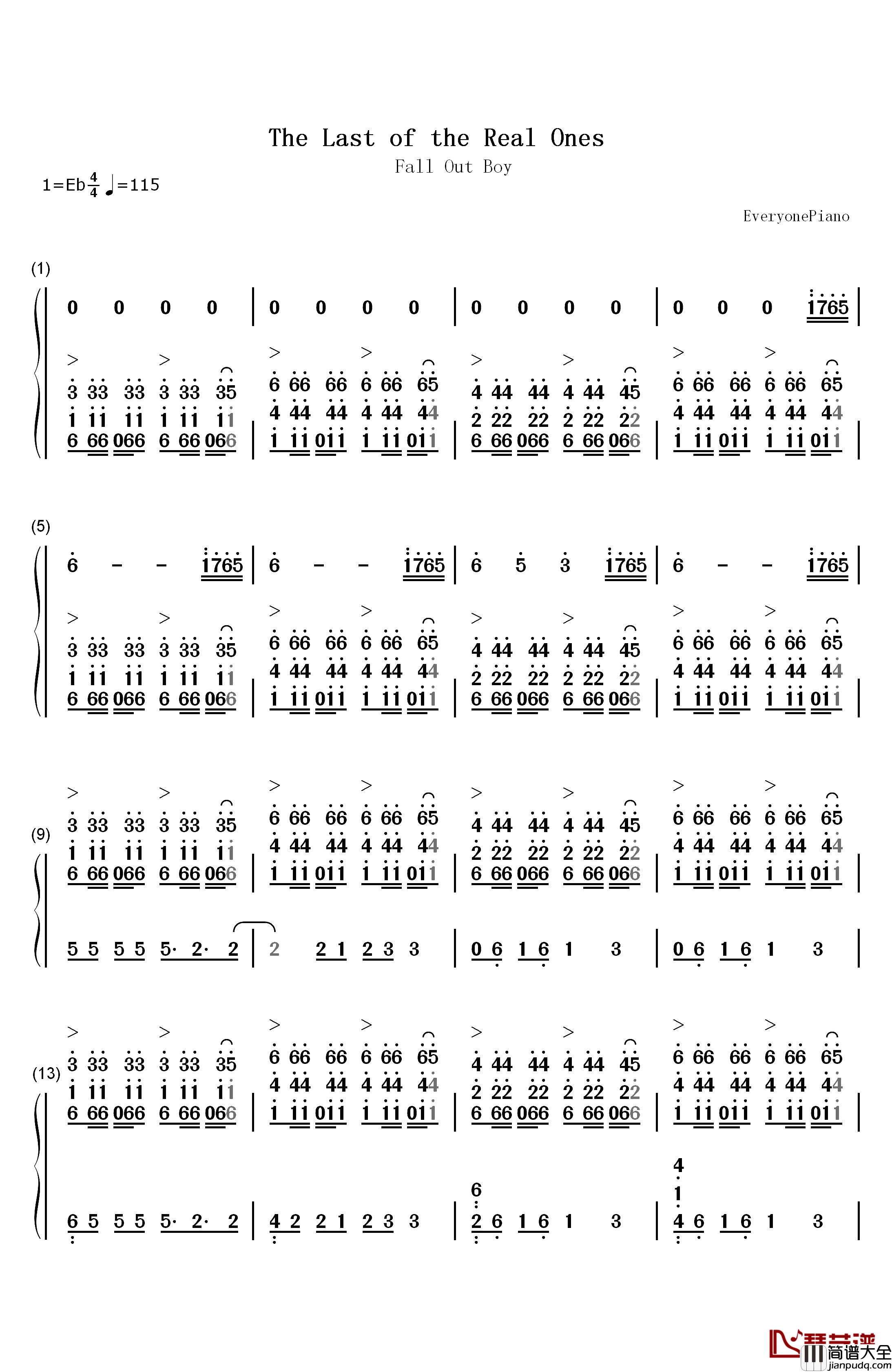 The_Last_of_the_Real_Ones钢琴简谱_数字双手_Fall_Out_Boy