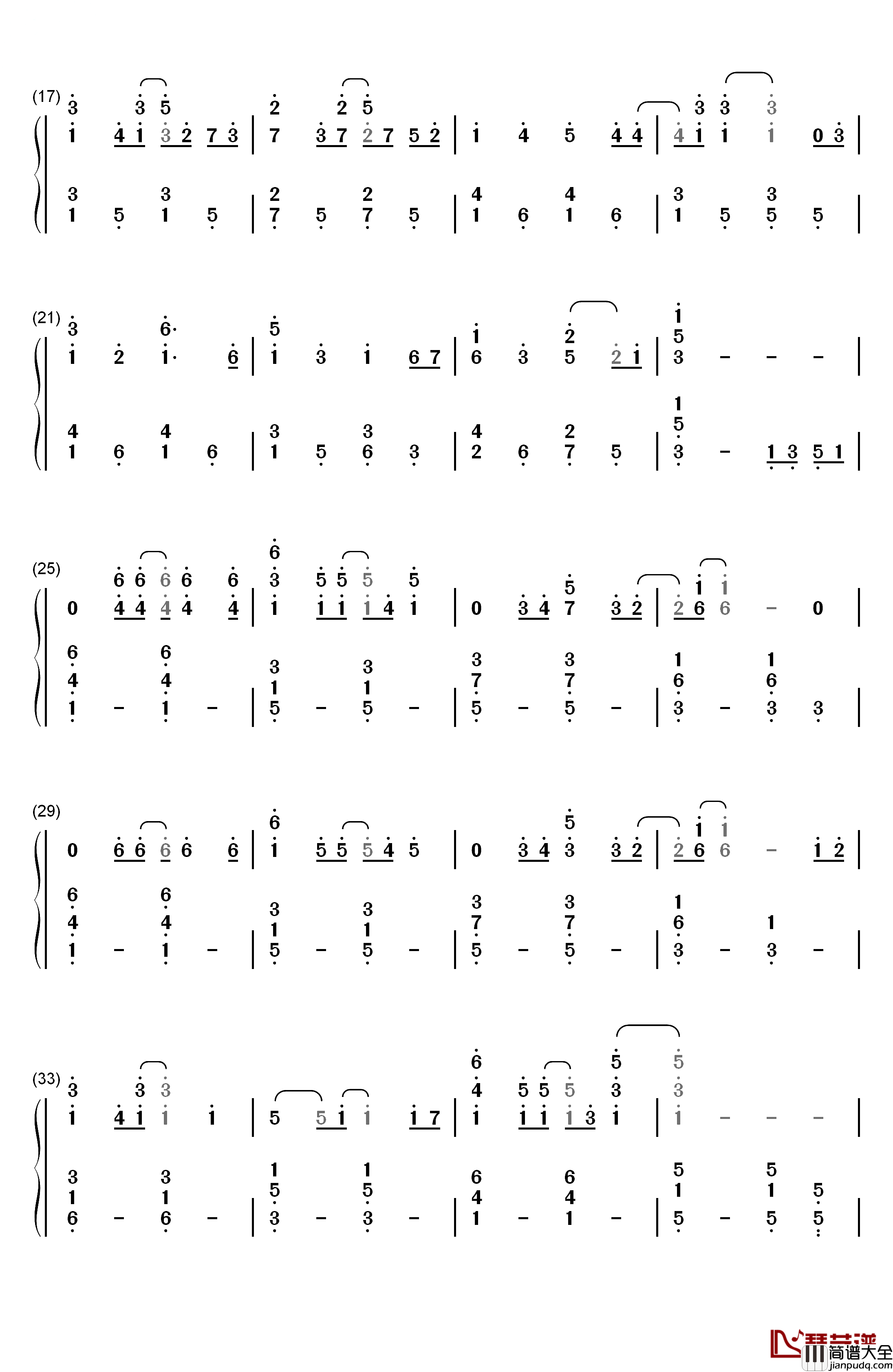 ガーネット钢琴简谱_数字双手_奥华子