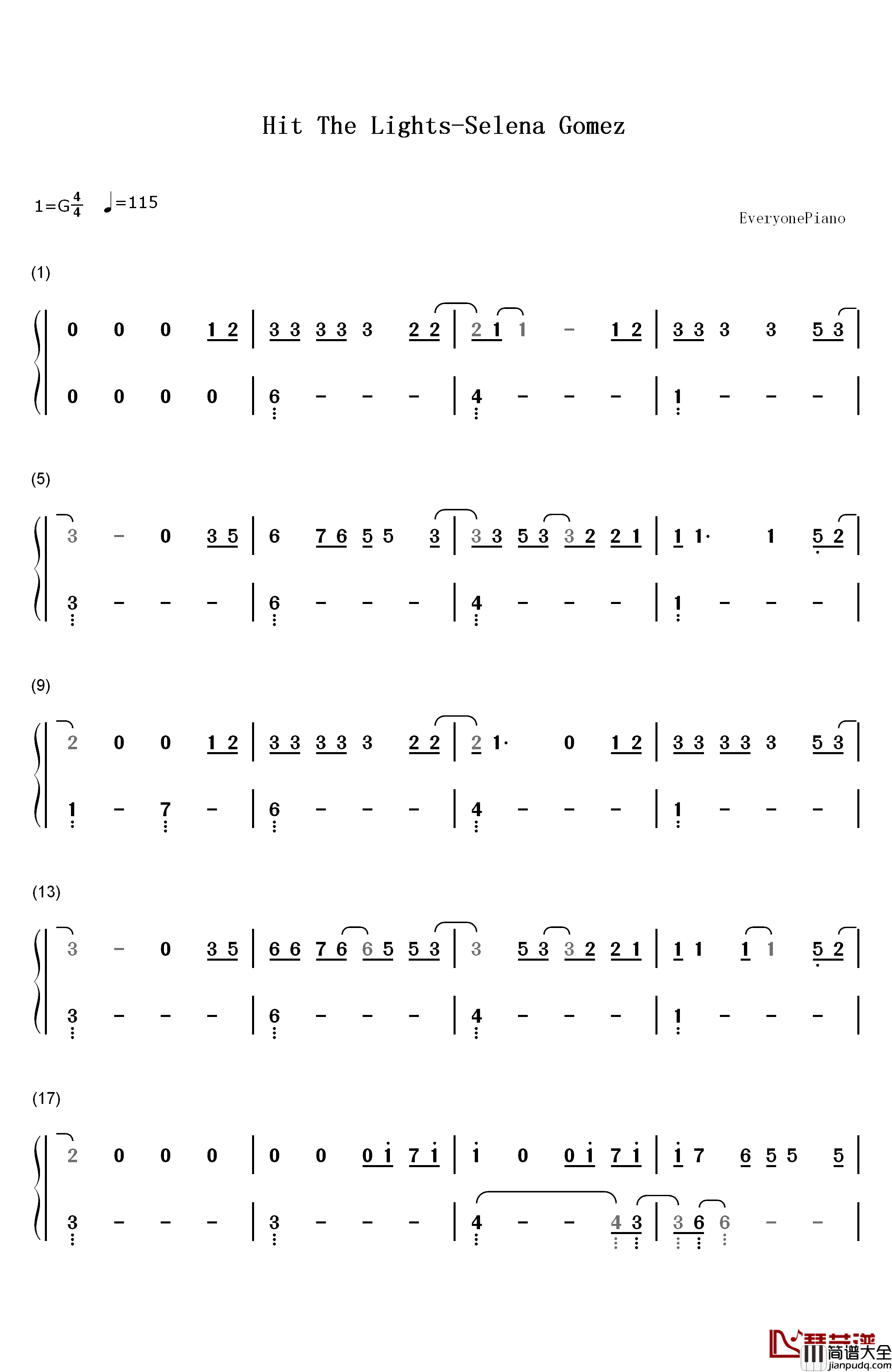 Hit_The_Lights钢琴简谱_数字双手_Selena_Gomez