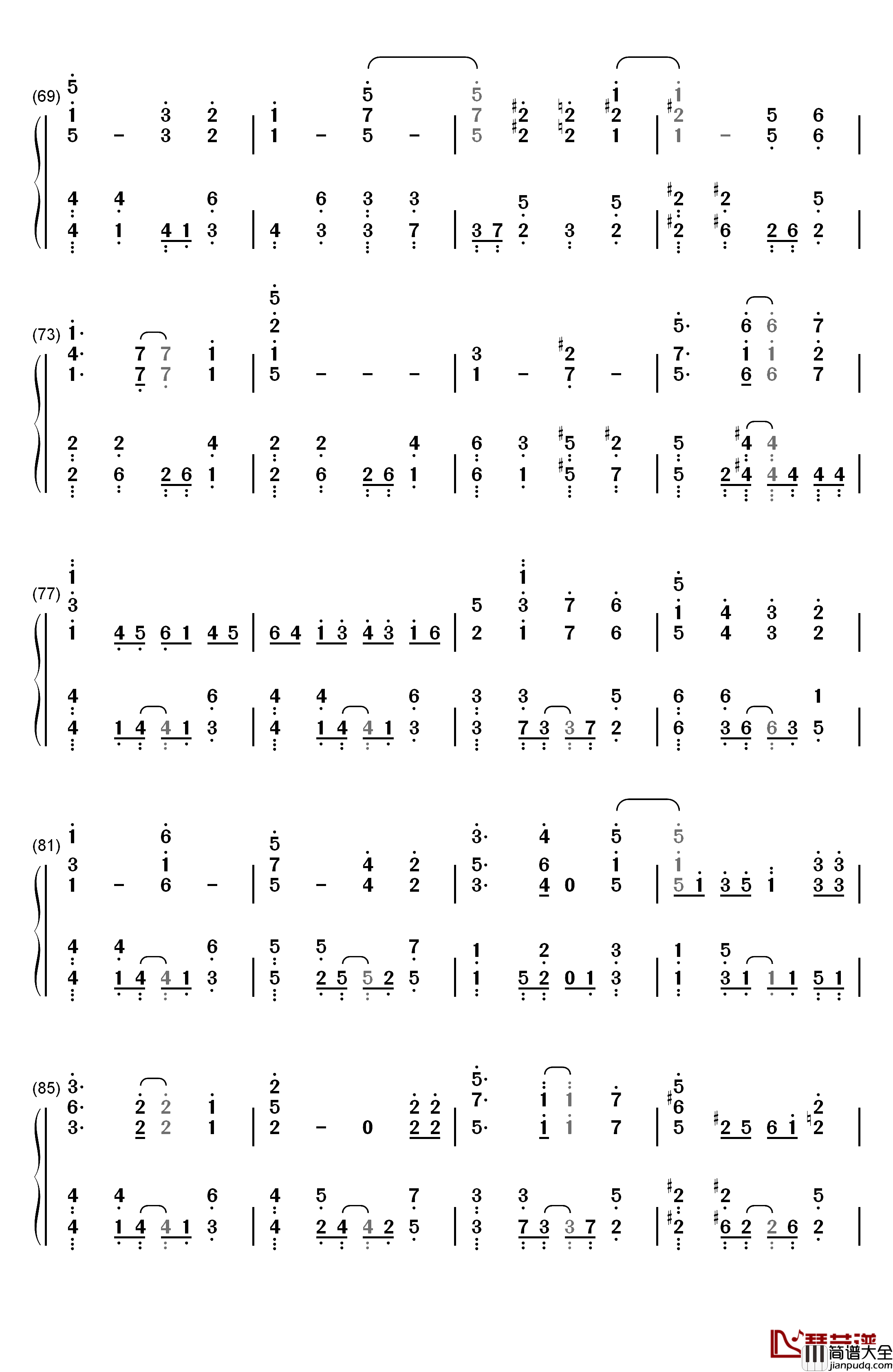ソラノネ钢琴简谱_数字双手_ZAQ