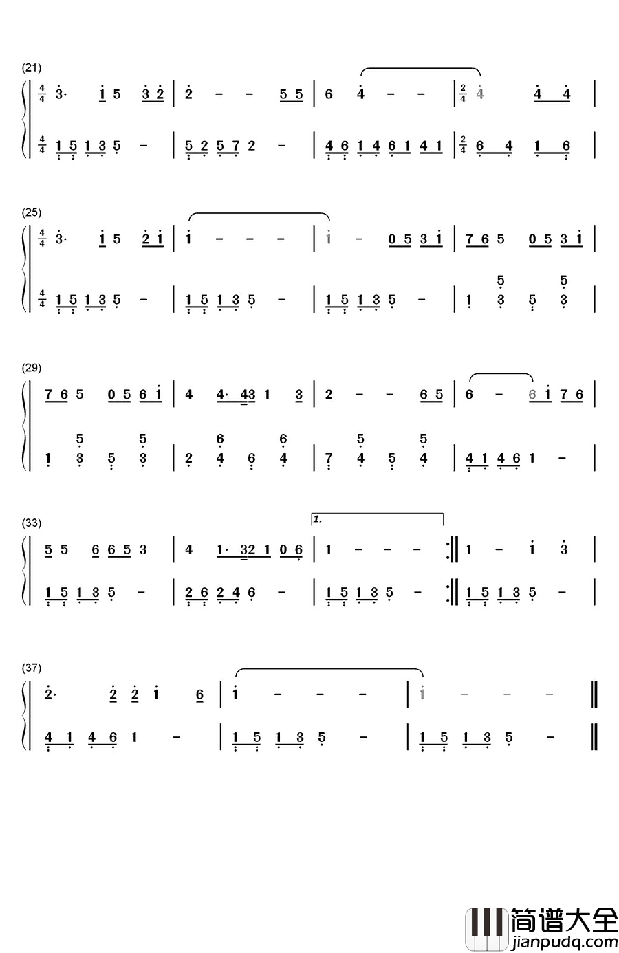 太阳岛上钢琴简谱_数字双手_郑绪岚
