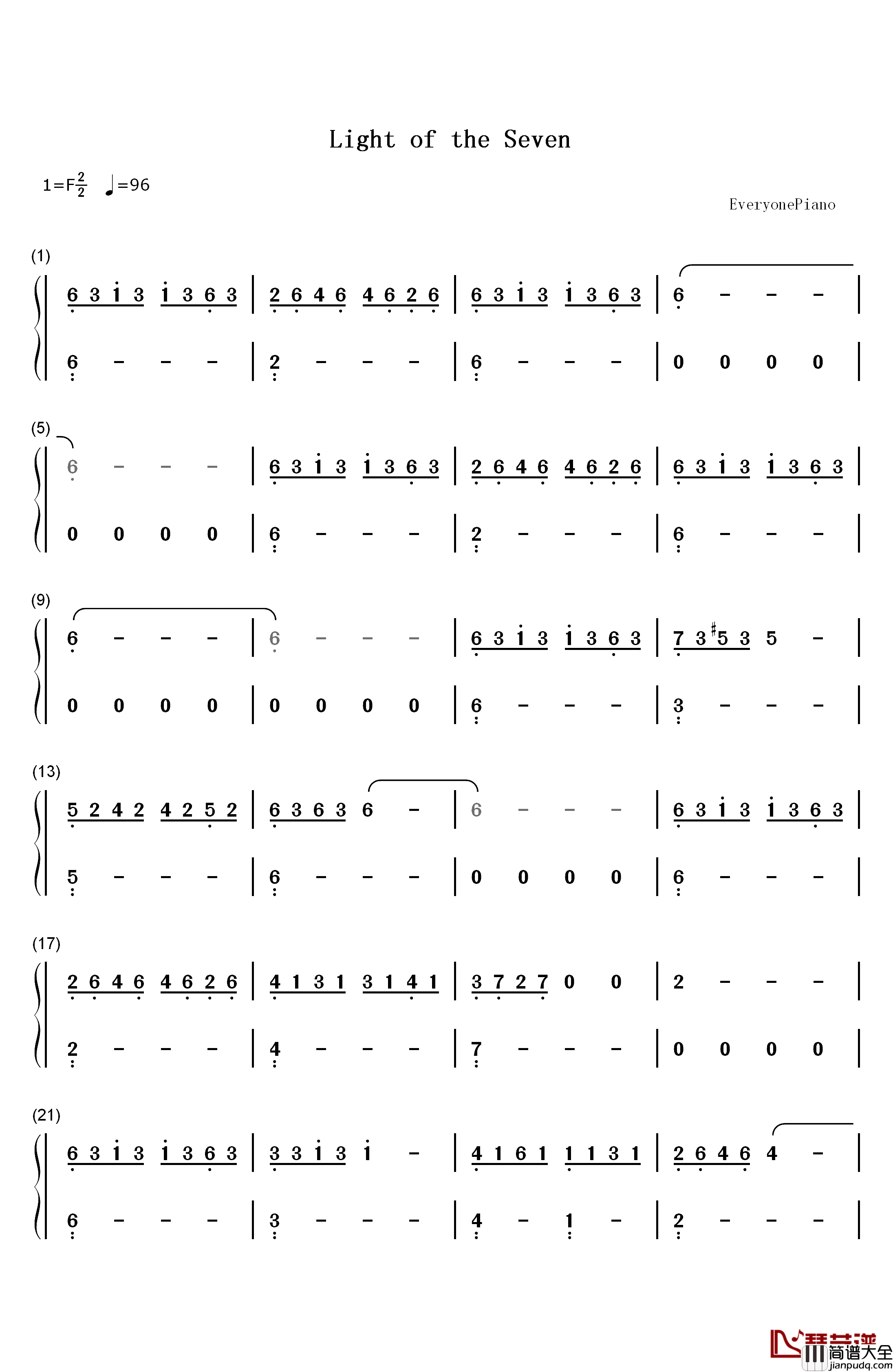 Light_of_the_Seven钢琴简谱_数字双手_Ramin_Djawadi