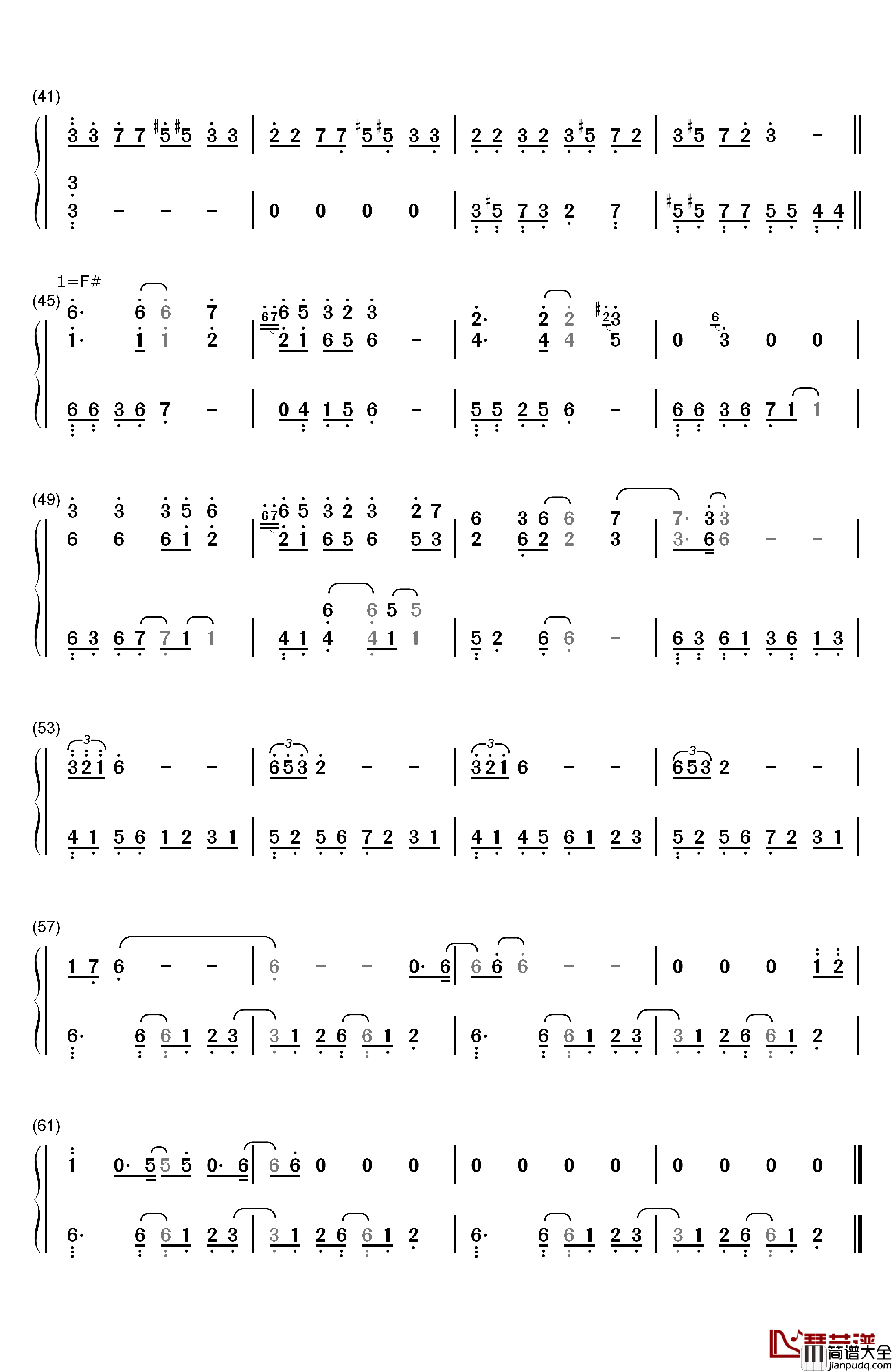 花黄瘦钢琴简谱_数字双手_Tina（Pure_Morning乐团）