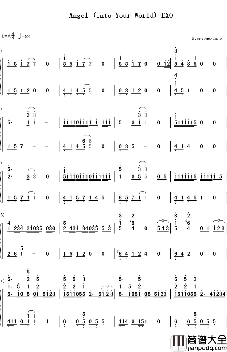 Angel(Into_Your_World)钢琴简谱_数字双手_EXO