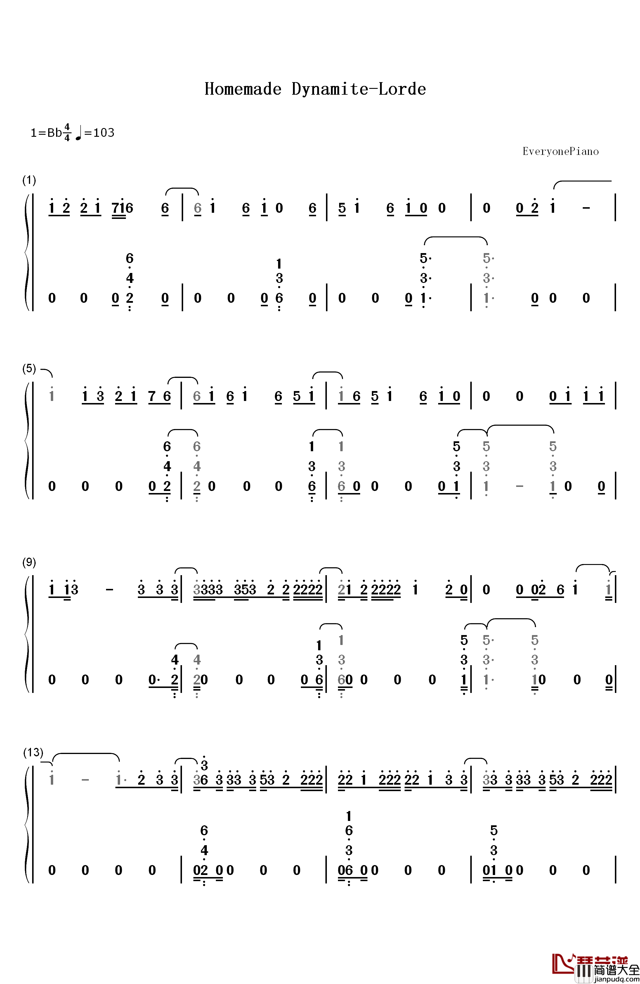 Homemade_Dynamite钢琴简谱_数字双手_Lorde