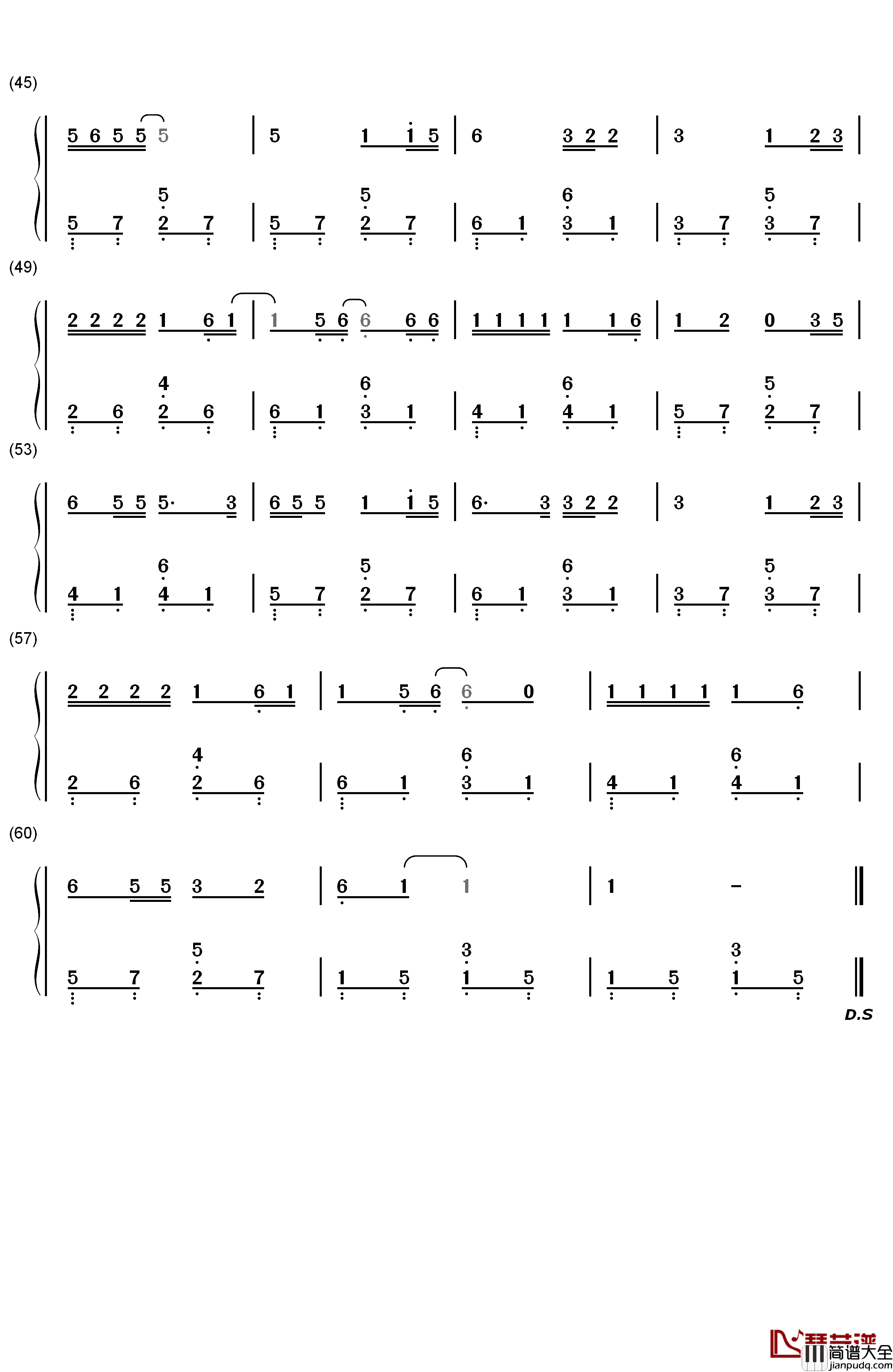 挪威的森林钢琴简谱_数字双手_伍佰