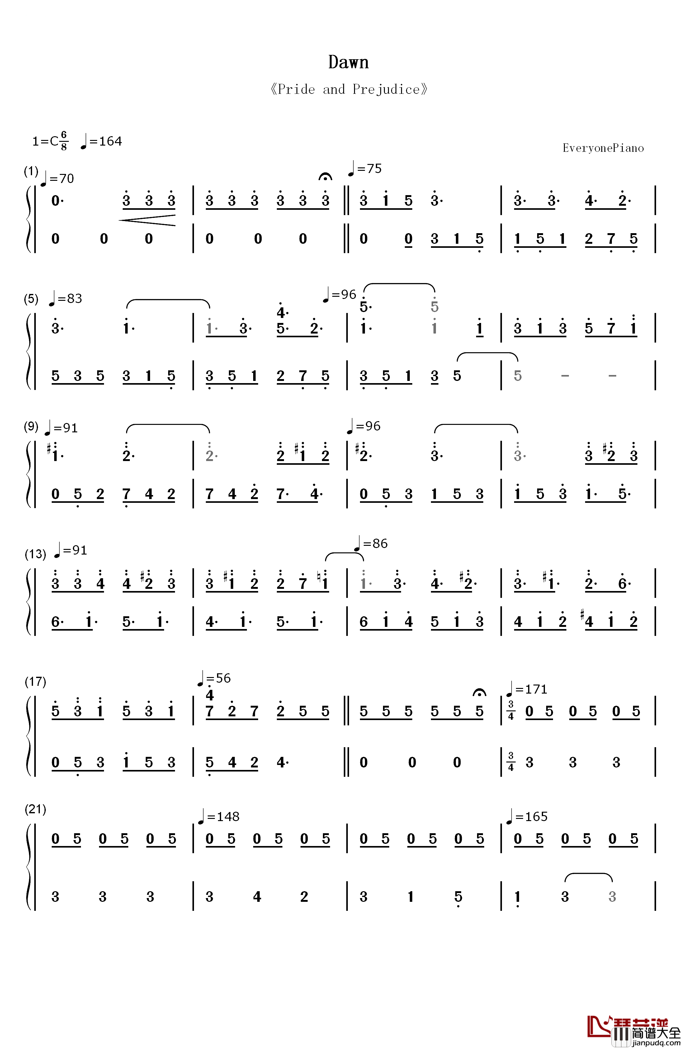Dawn钢琴简谱_数字双手_达里奥·马里亚内利（Dario_Marianelli）