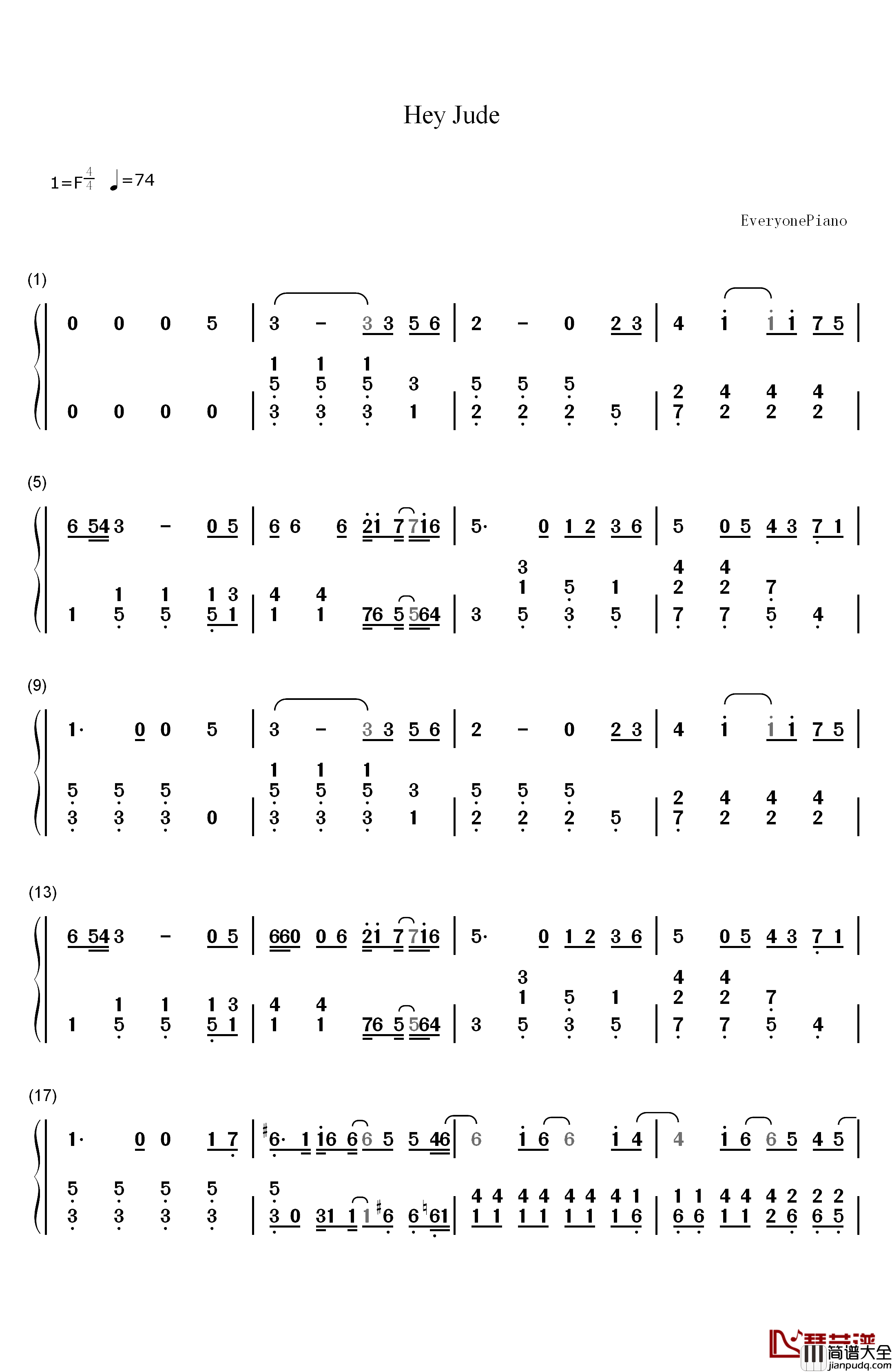 Hey_Jude钢琴简谱_数字双手_披头士乐队__The_Beatles