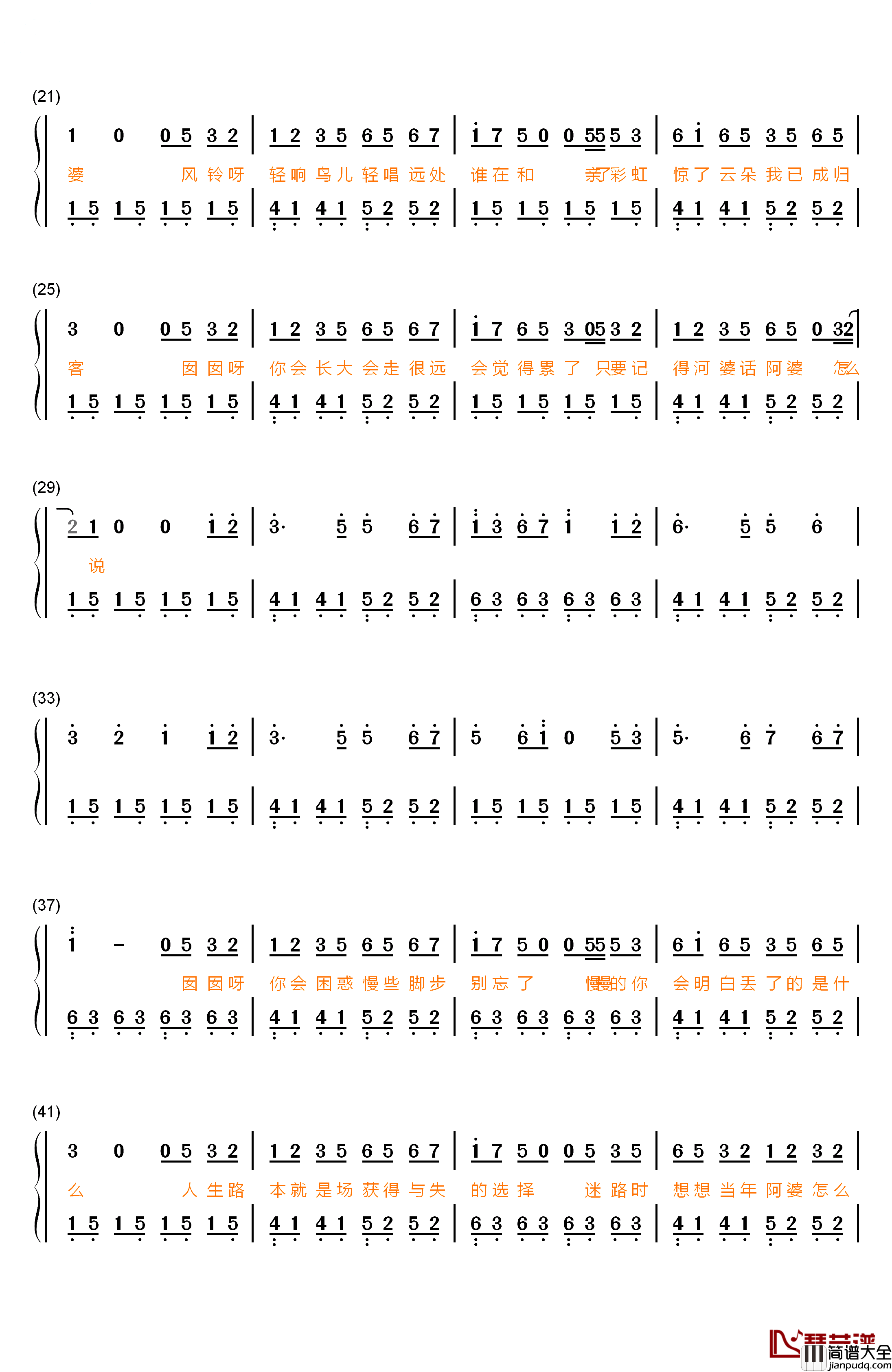 阿婆说钢琴简谱_数字双手_陈一发儿