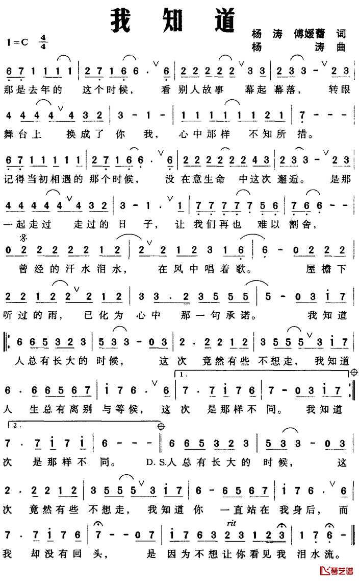 我知道简谱_杨涛词曲