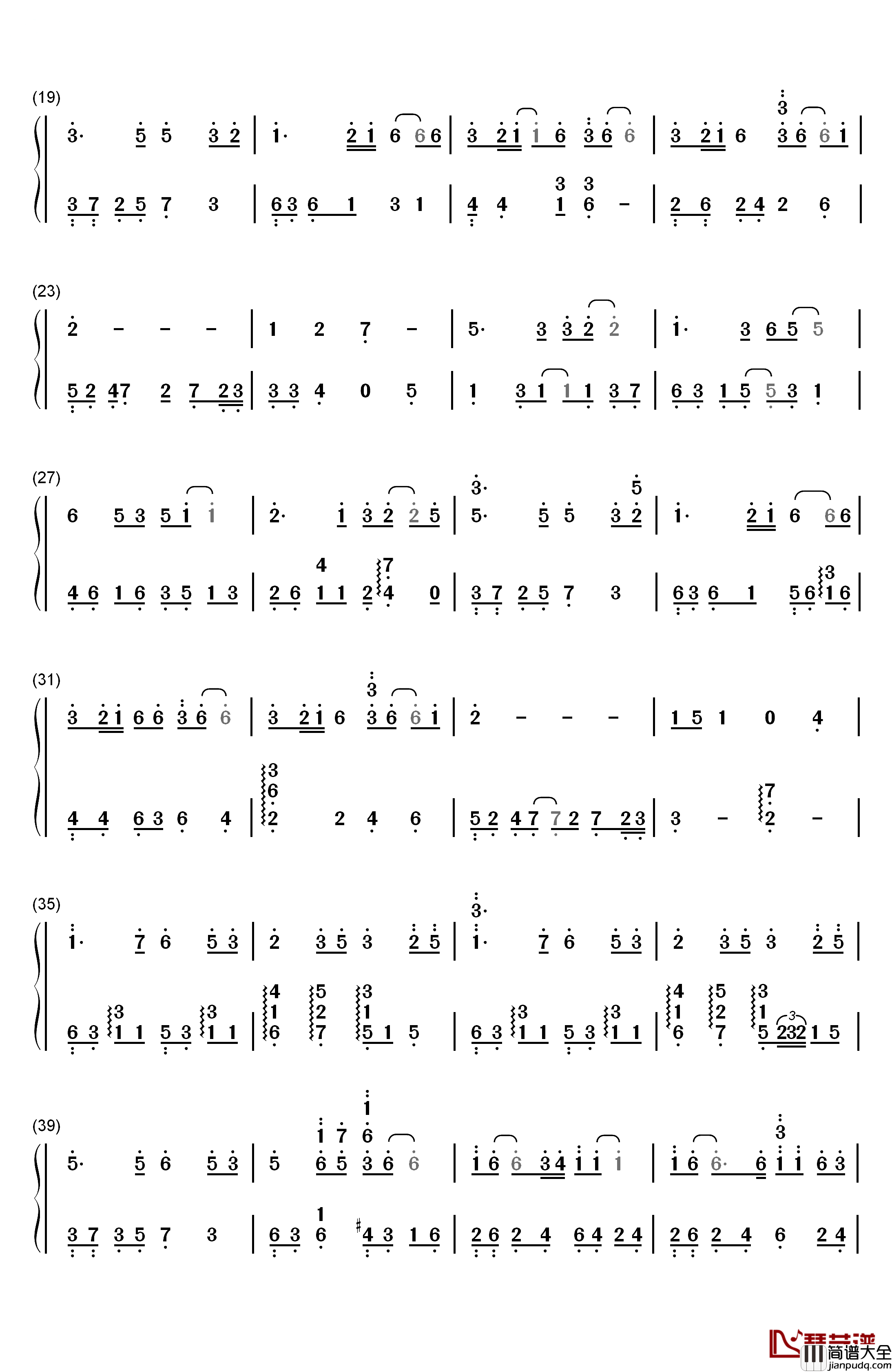 爱情钢琴简谱_数字双手_莫文蔚