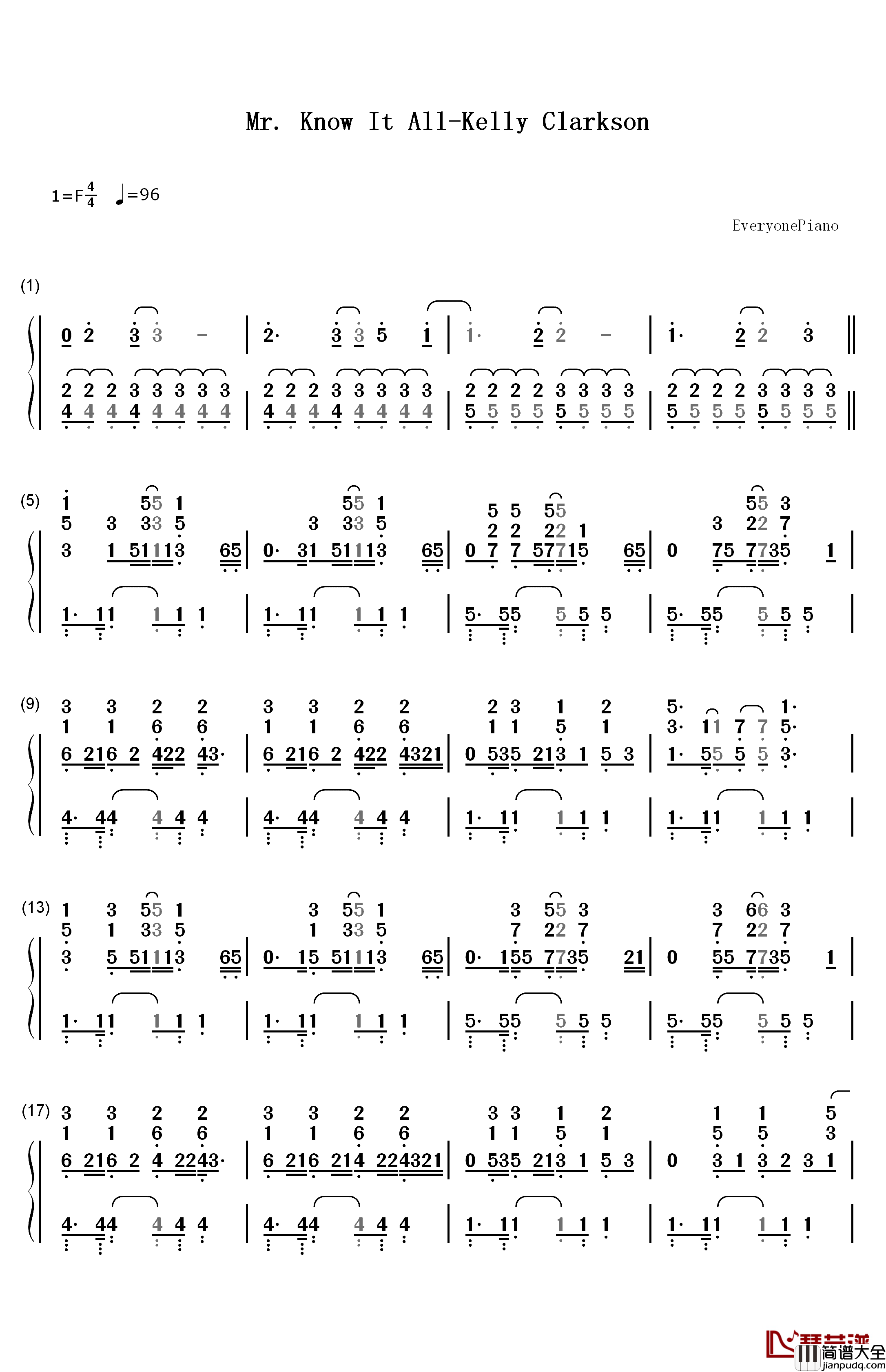 Mr._Know_It_All钢琴简谱_数字双手_Kelly_Clarkson