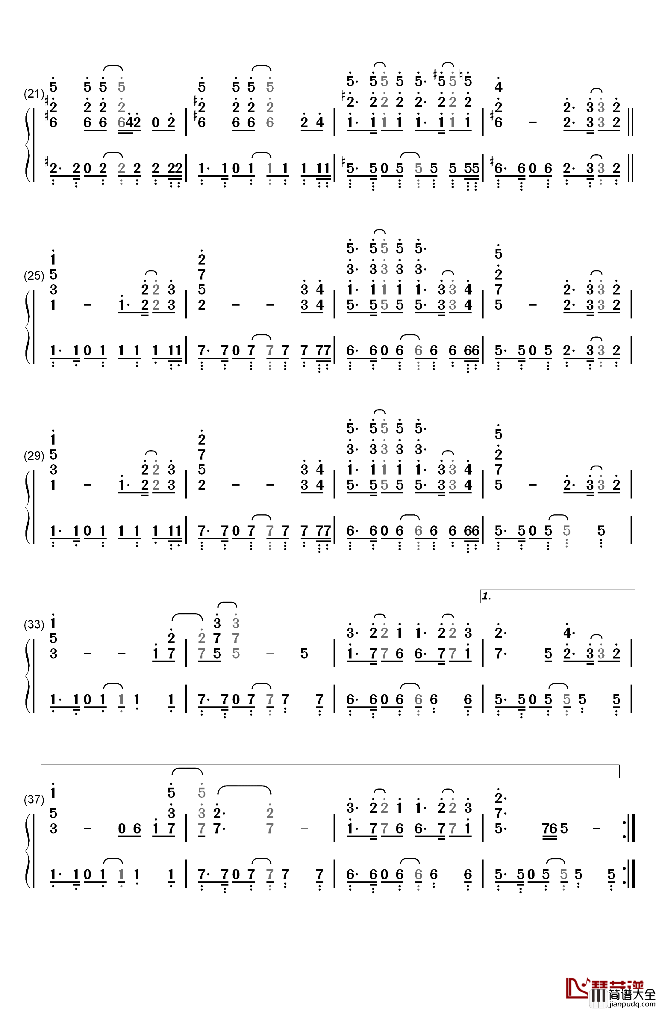 The_One钢琴简谱_数字双手_Backstreet_Boys