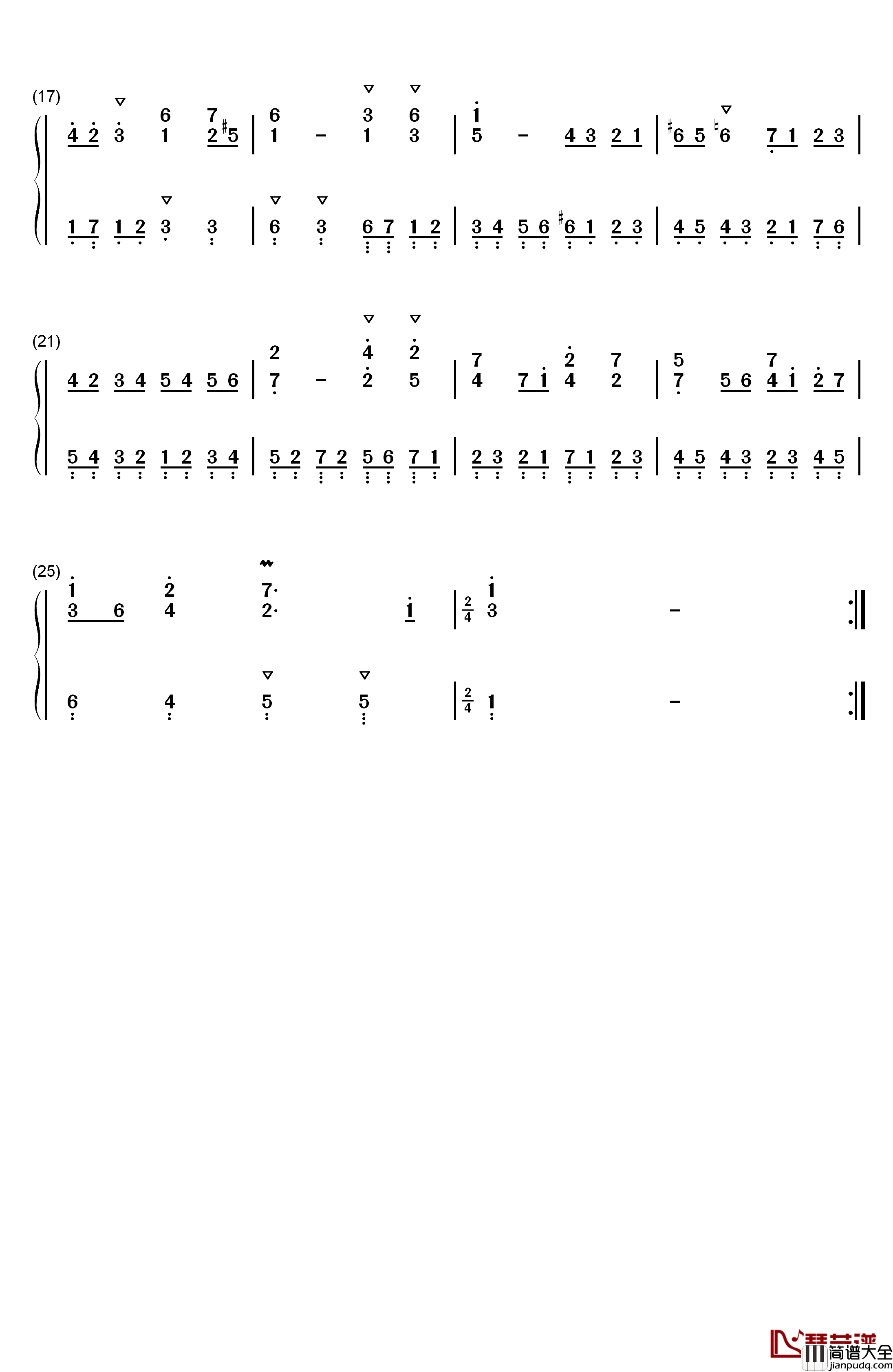 加伏特舞曲_23钢琴简谱_数字双手_巴赫