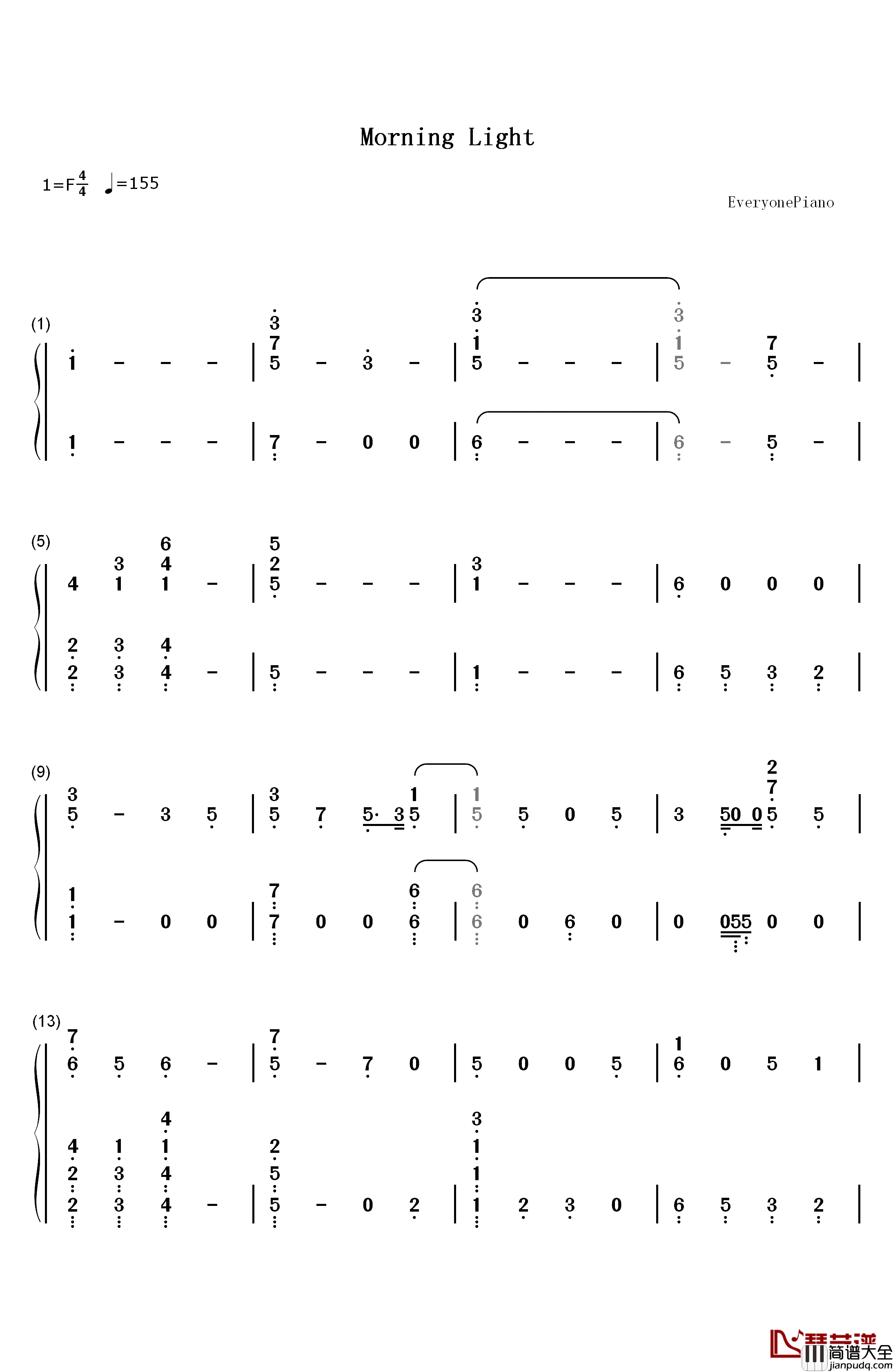Morning_Light钢琴简谱_数字双手_Justin_Timberlake_Alicia_Keys