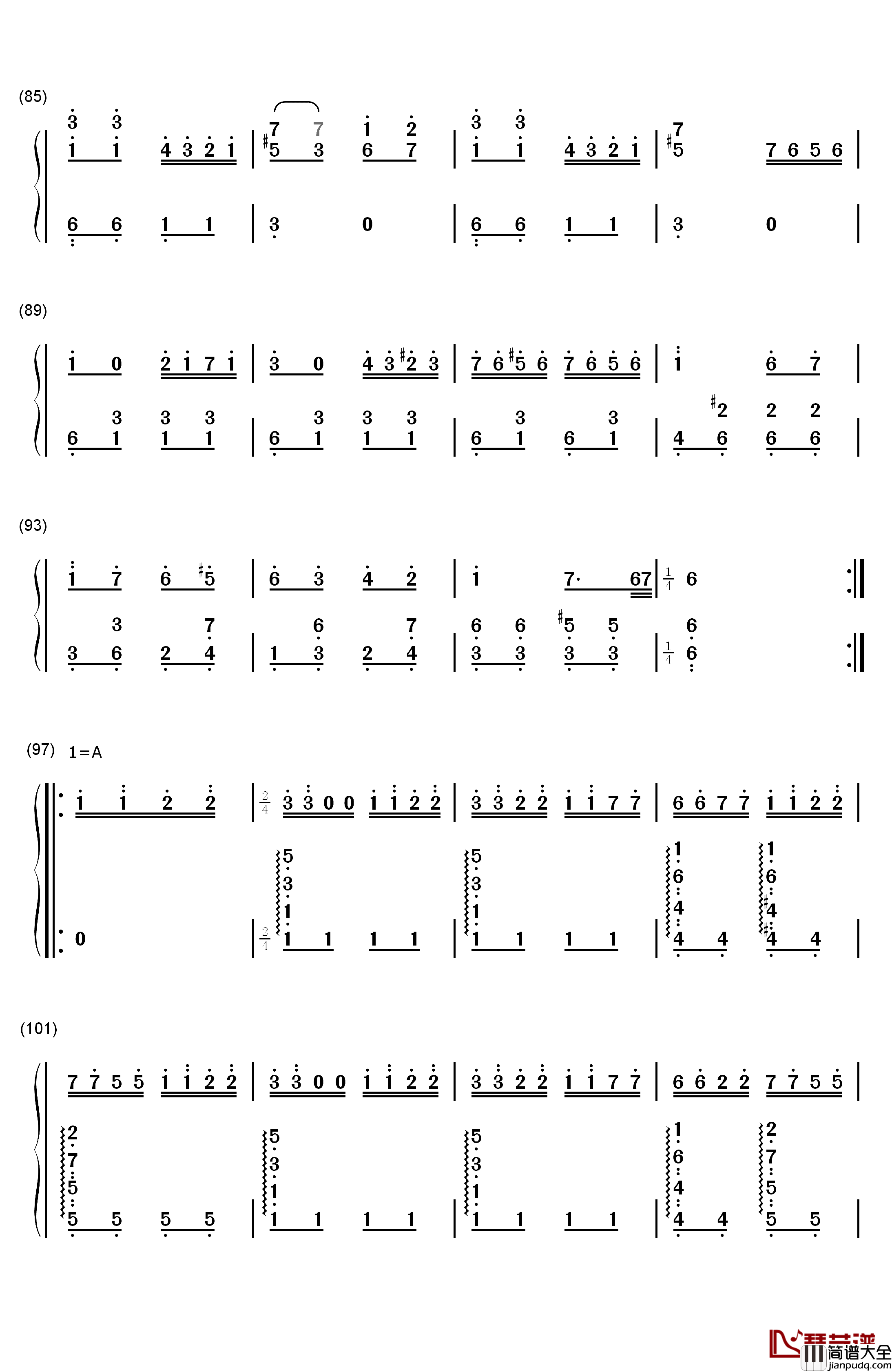 土耳其进行曲钢琴简谱_数字双手_莫扎特__Mozart