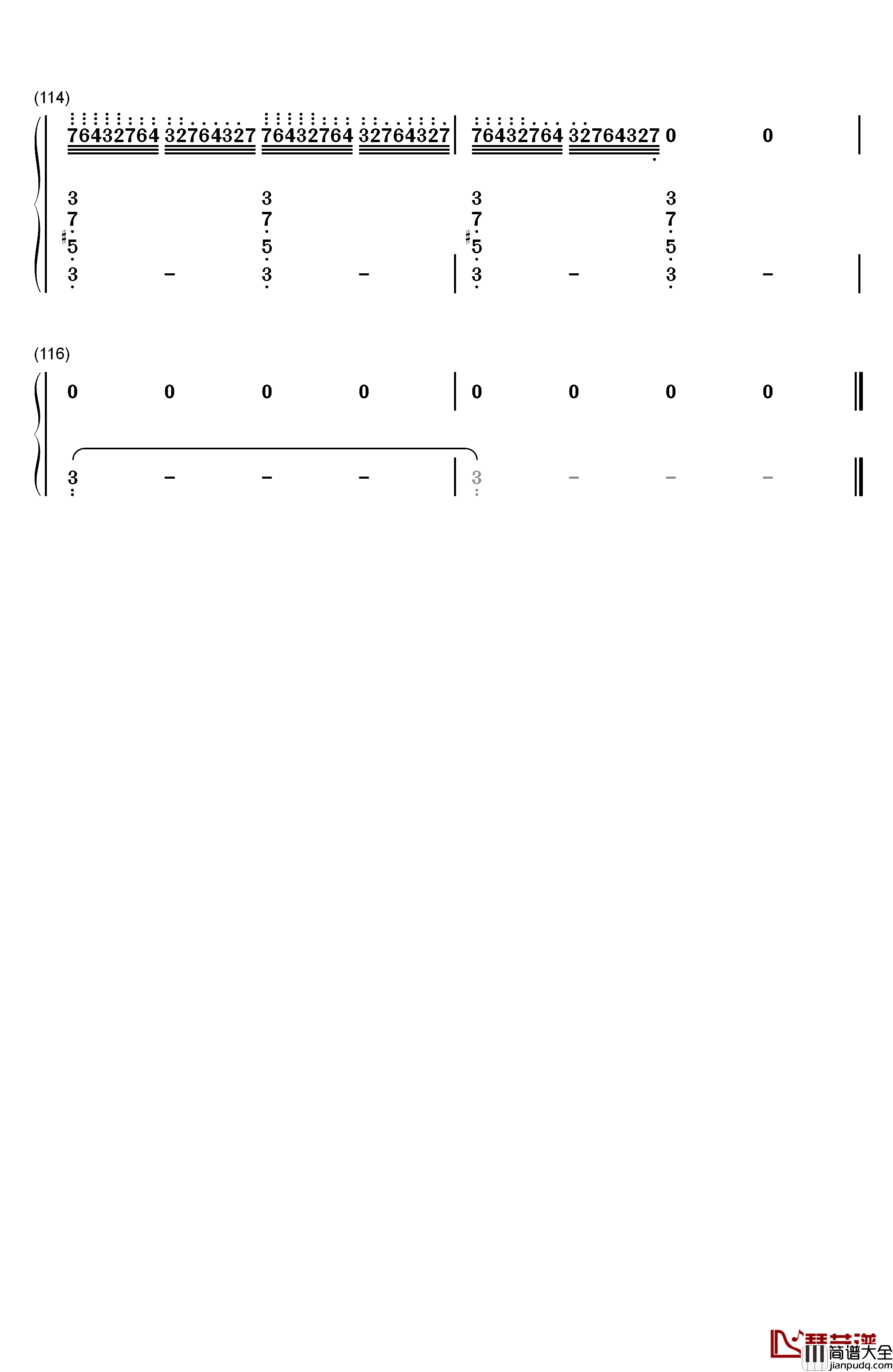 忍者棒棒钢琴简谱_数字双手_竹村桐子
